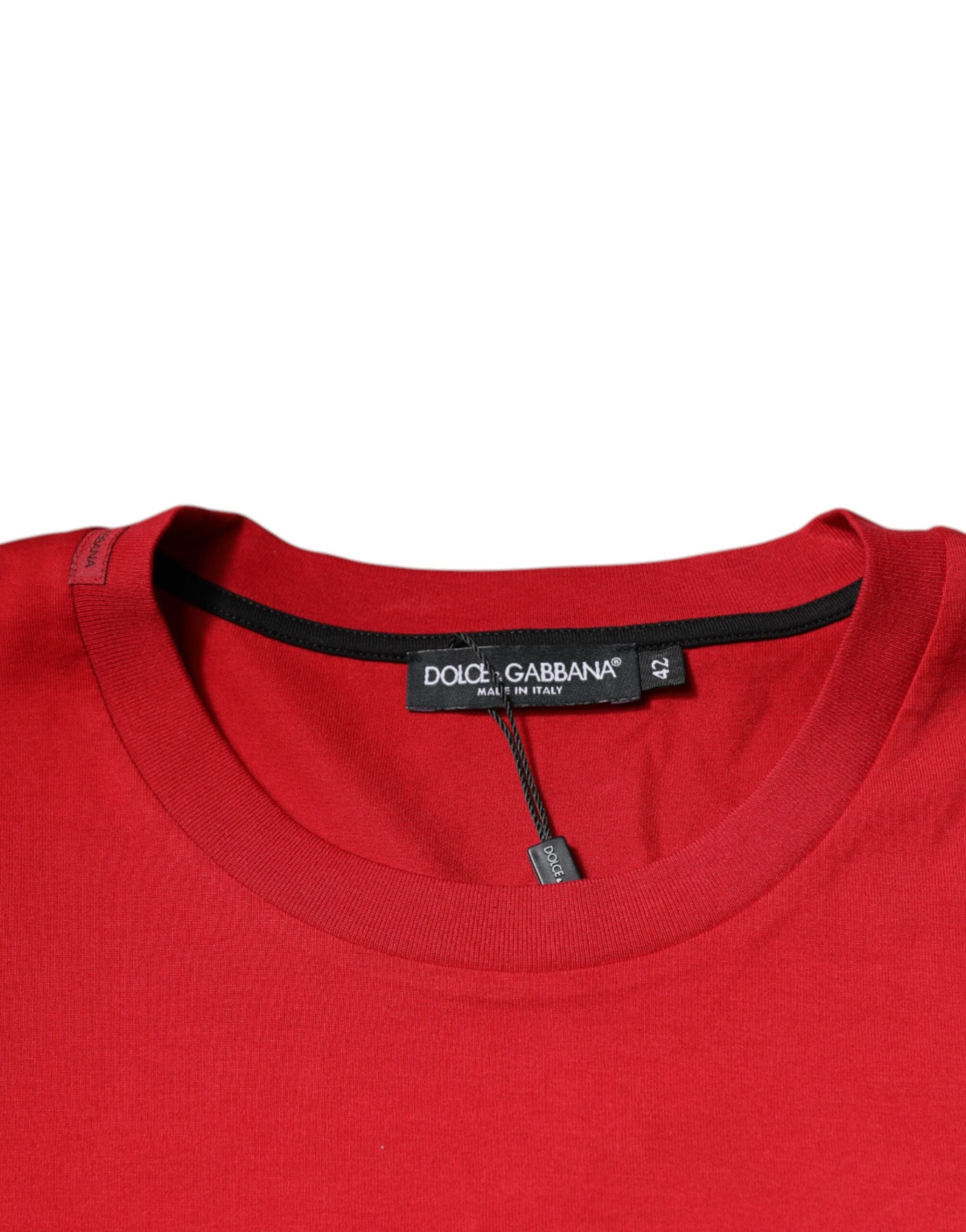 Dolce & Gabbana Red Logo Print Cotton Crew Neck Men's T-shirt