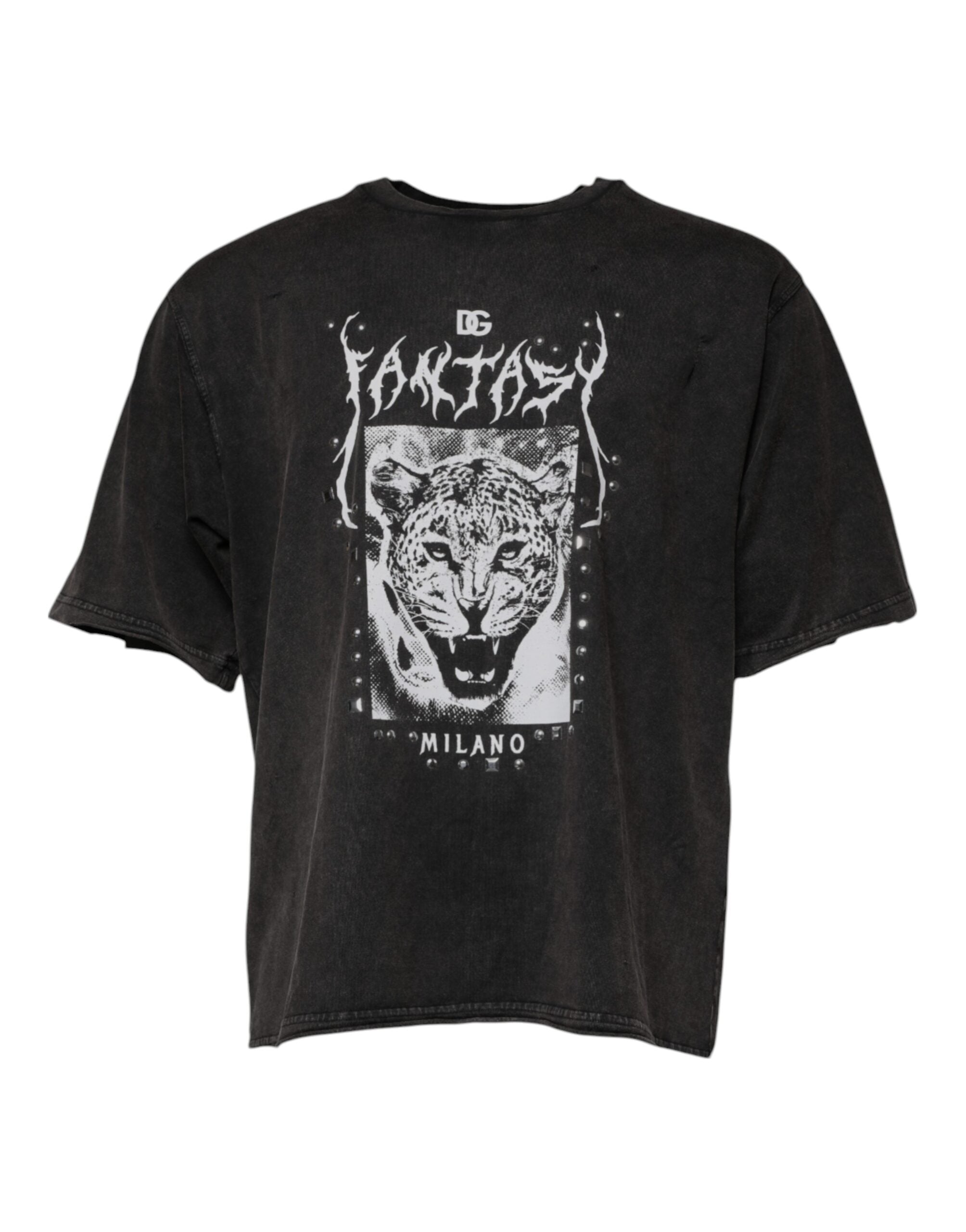Dolce & Gabbana Gray Leopard Print Cotton Crew Neck Men's T-shirt (Pre-Owned)