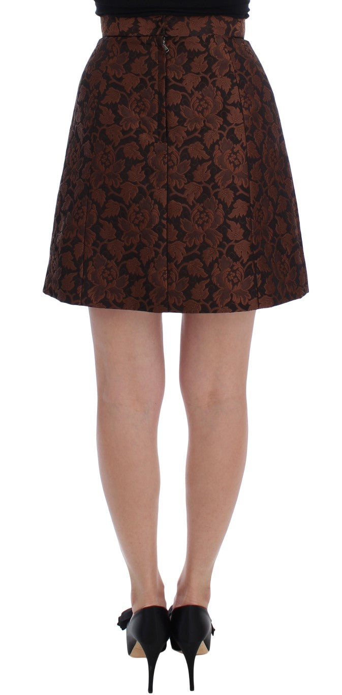 Dolce & Gabbana Brown Floral Brocade Mini Bubble Women's Skirt