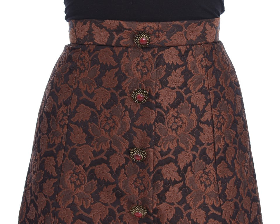 Dolce & Gabbana Brown Floral Brocade Mini Bubble Women's Skirt