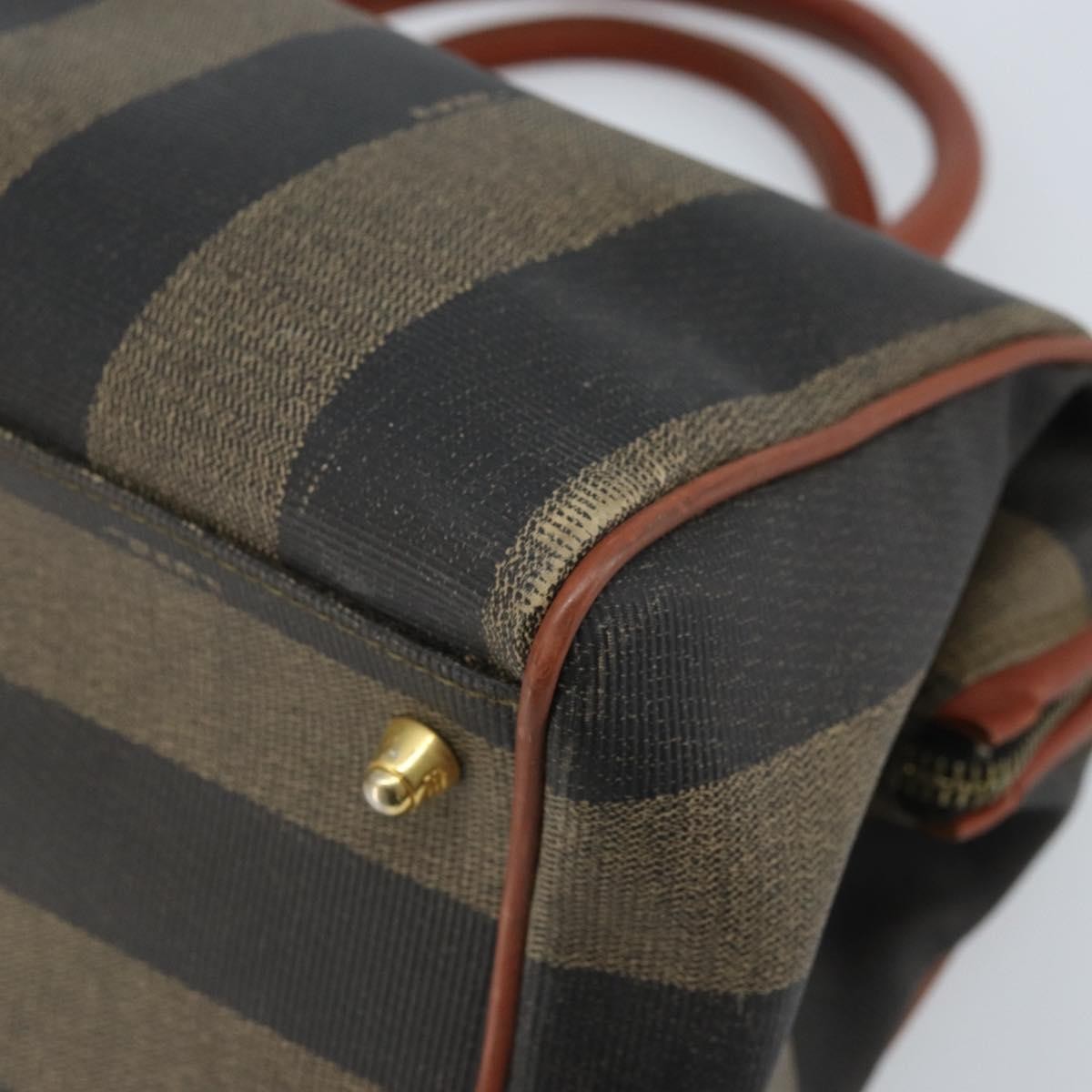 Fendi Vintage Pequin Convertible Boston Coated Canvas Brown Canvas Handbag (Pre-Owned)