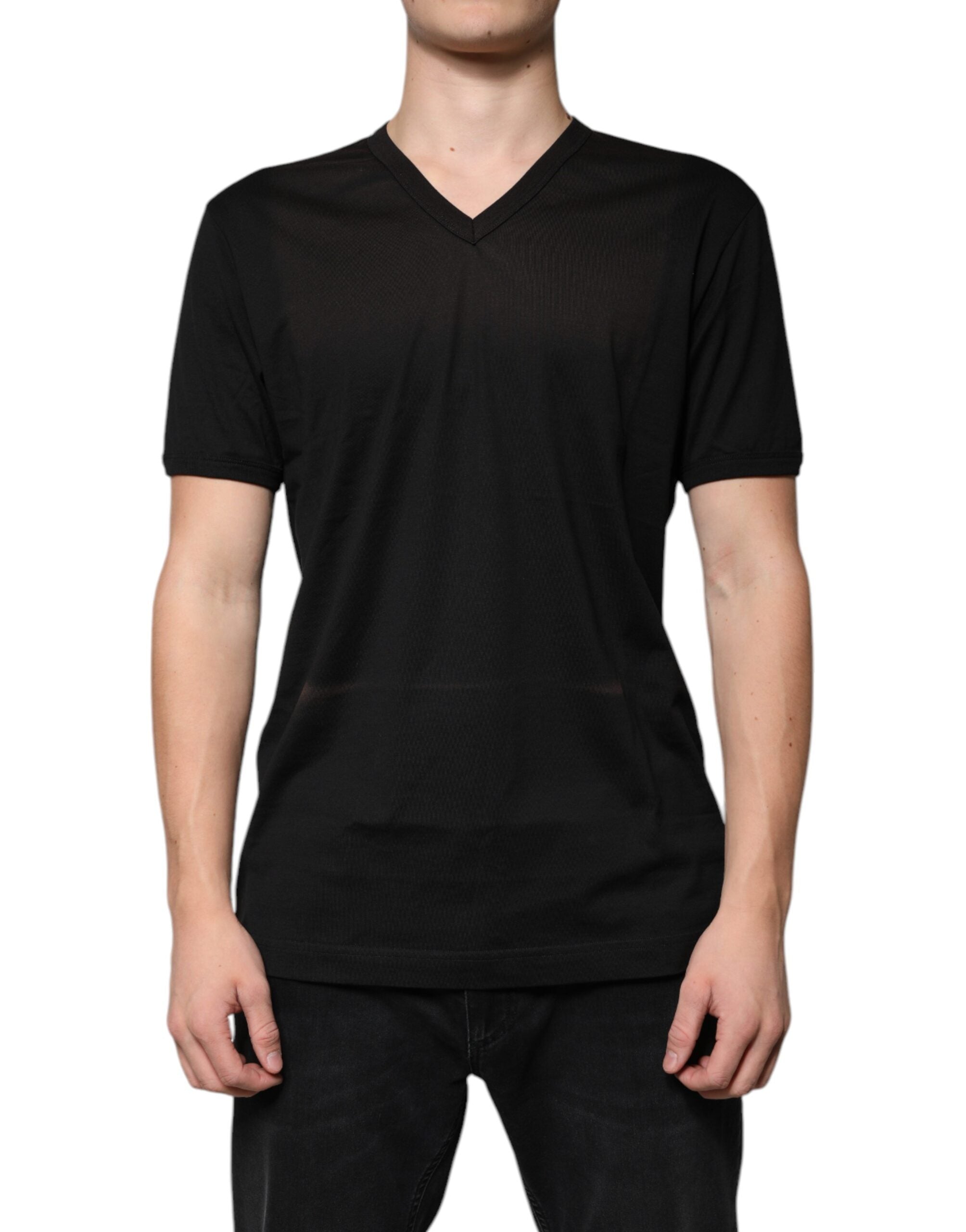 Dolce & Gabbana Black Cotton V-neck Short Sleeve Men's T-shirt (Pre-Owned)