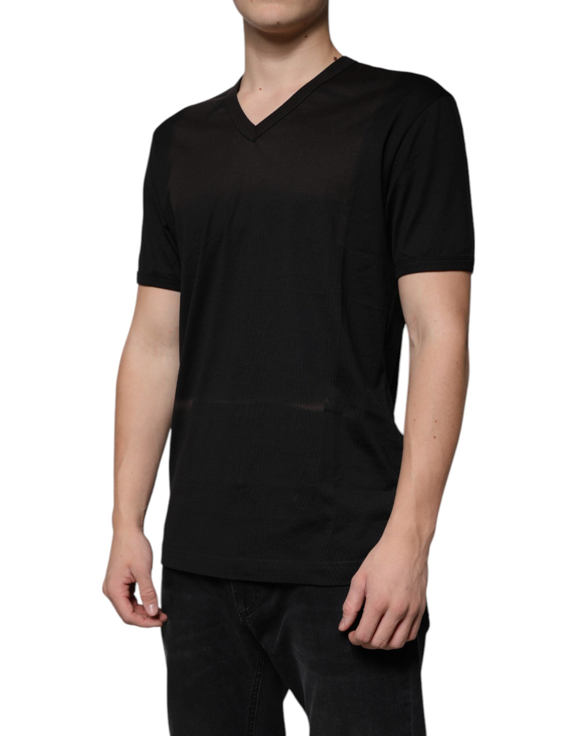 Dolce & Gabbana Black Cotton V-neck Short Sleeve Men's T-shirt (Pre-Owned)