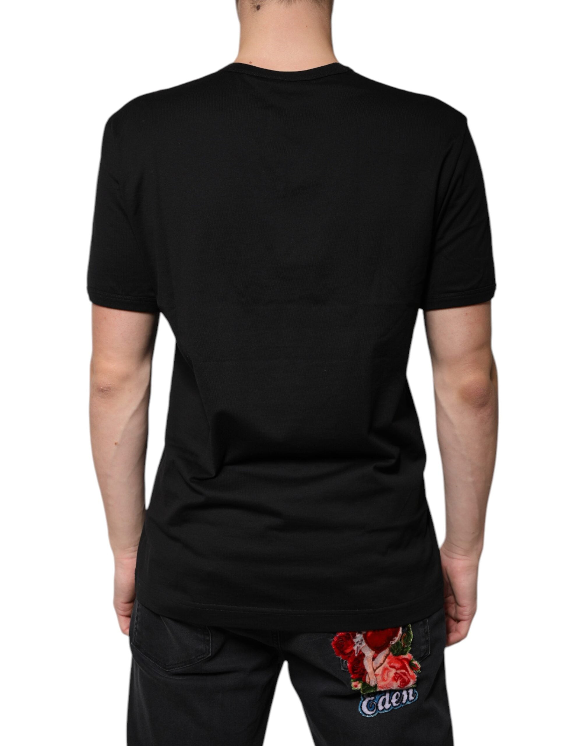 Dolce & Gabbana Black Cotton V-neck Short Sleeve Men's T-shirt (Pre-Owned)