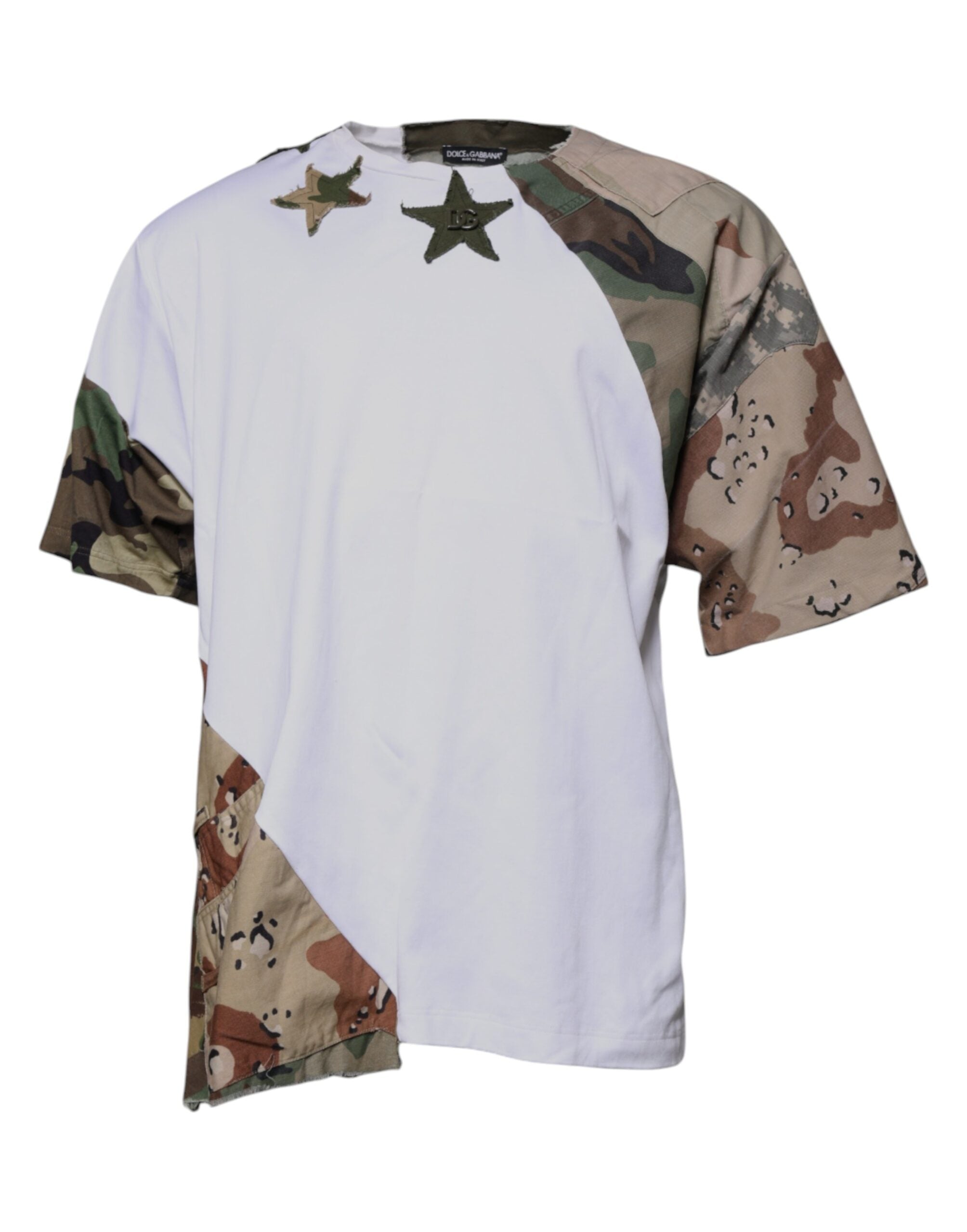 Dolce & Gabbana White Camouflage Cotton Crew Neck Men's T-shirt (Pre-Owned)
