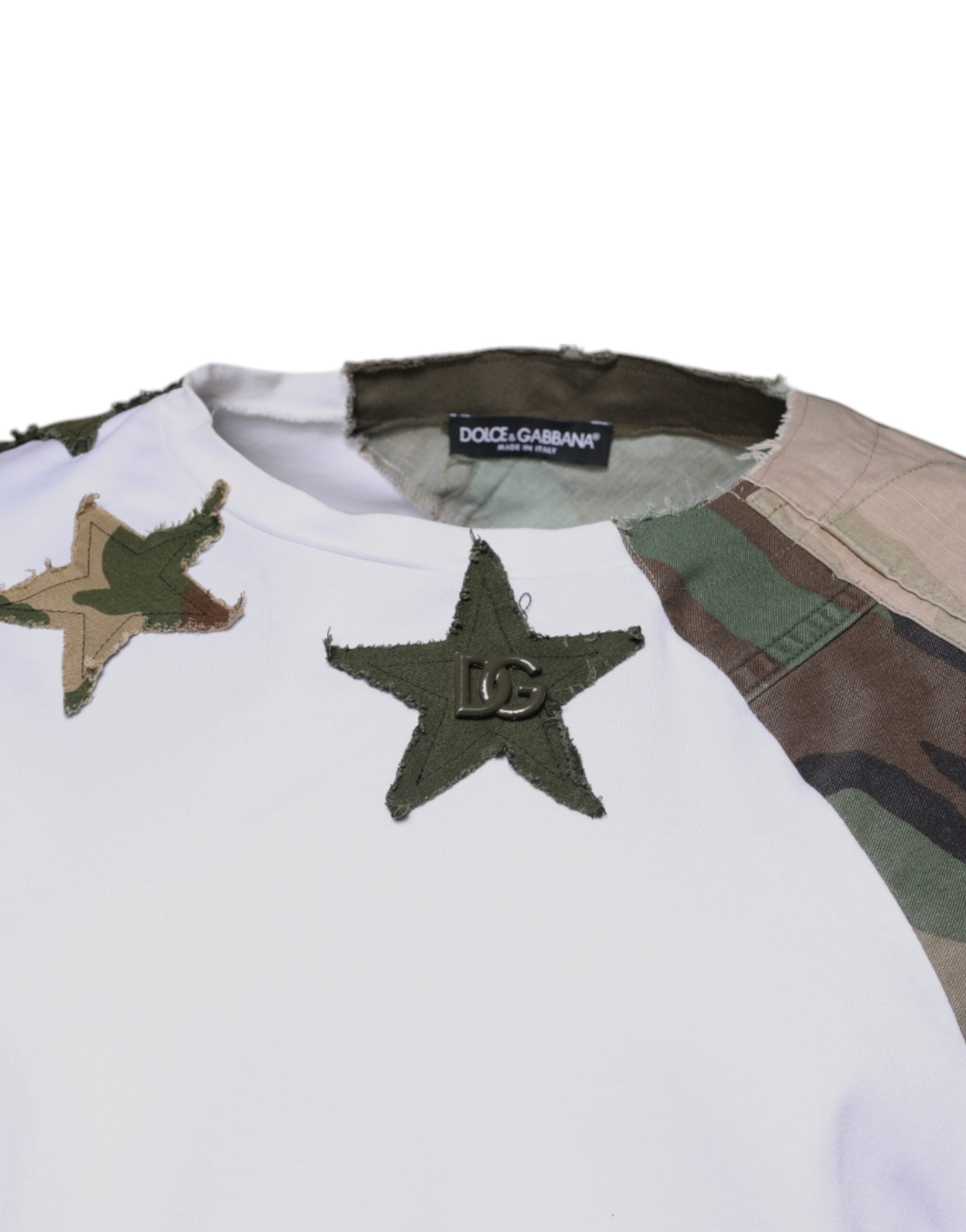 Dolce & Gabbana White Camouflage Cotton Crew Neck Men's T-shirt (Pre-Owned)