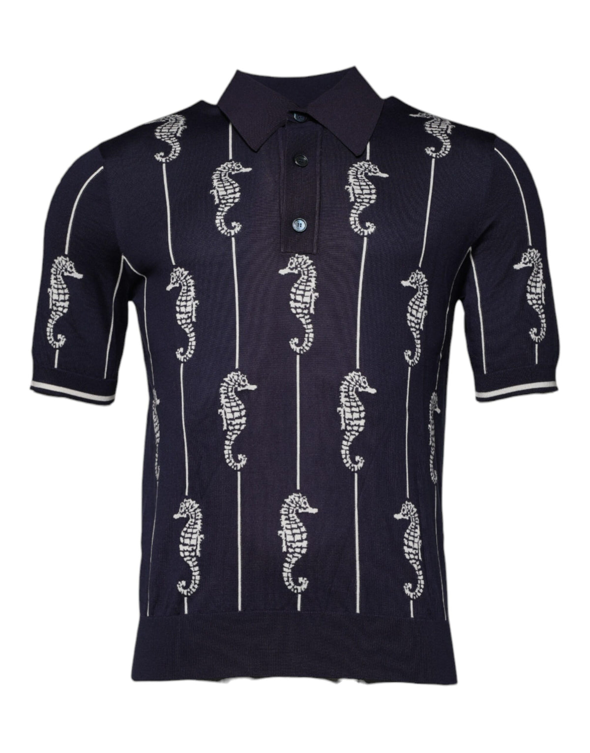 Dolce & Gabbana Dark Blue Sea Horse Collared Polo Men's T-shirt (Pre-Owned)