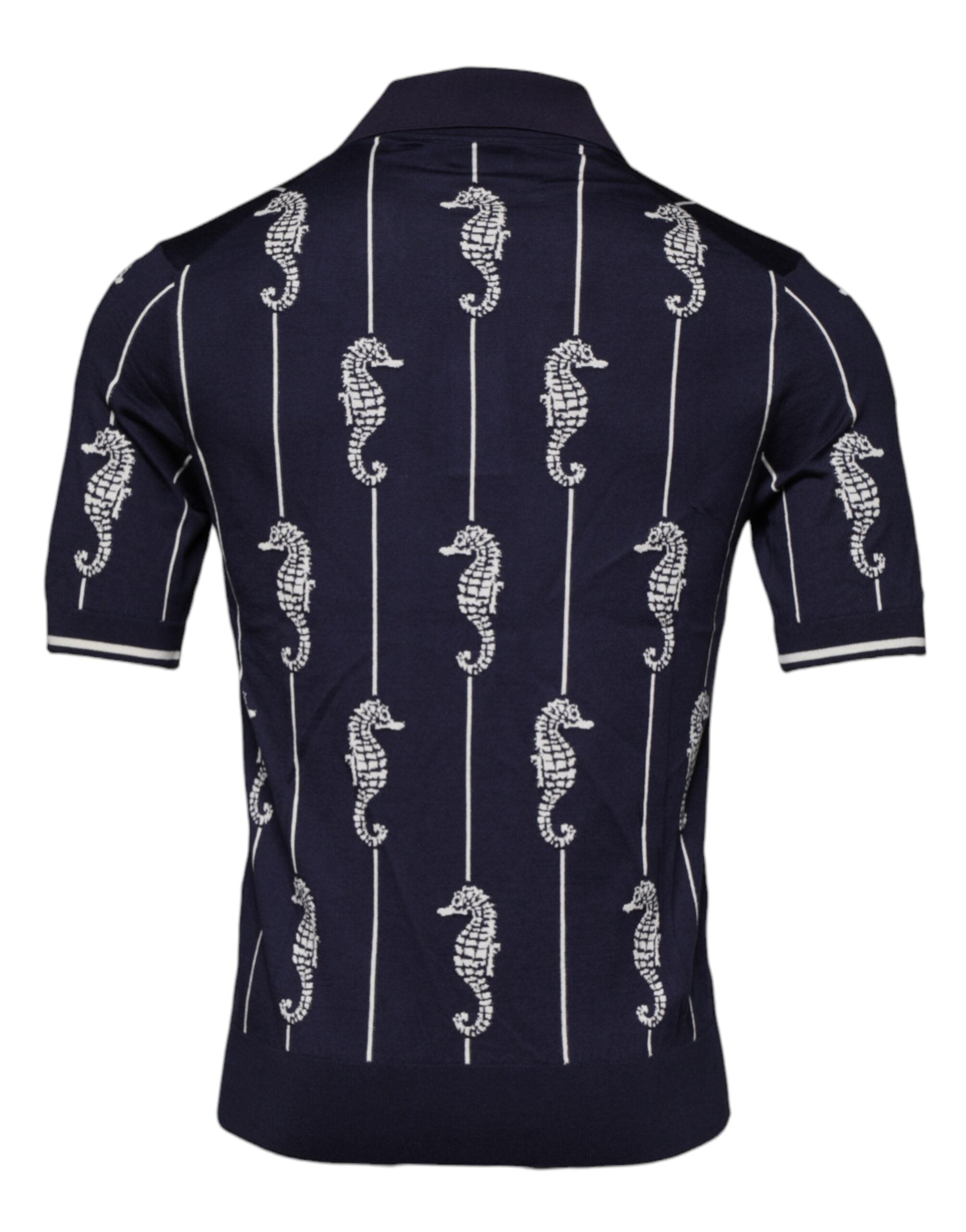 Dolce & Gabbana Dark Blue Sea Horse Collared Polo Men's T-shirt (Pre-Owned)