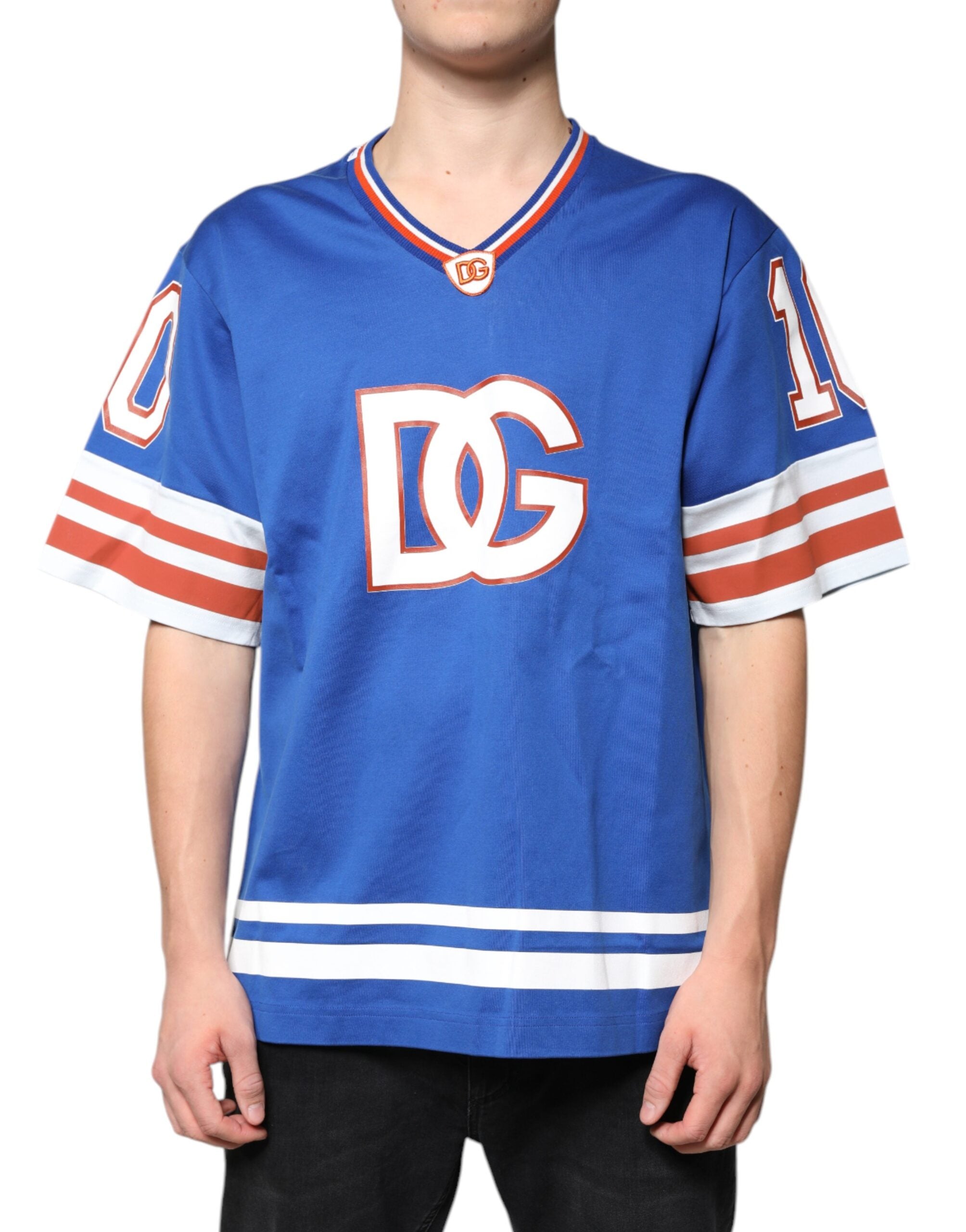 Dolce & Gabbana Blue Logo V-neck Short Sleeve Men's T-shirt
