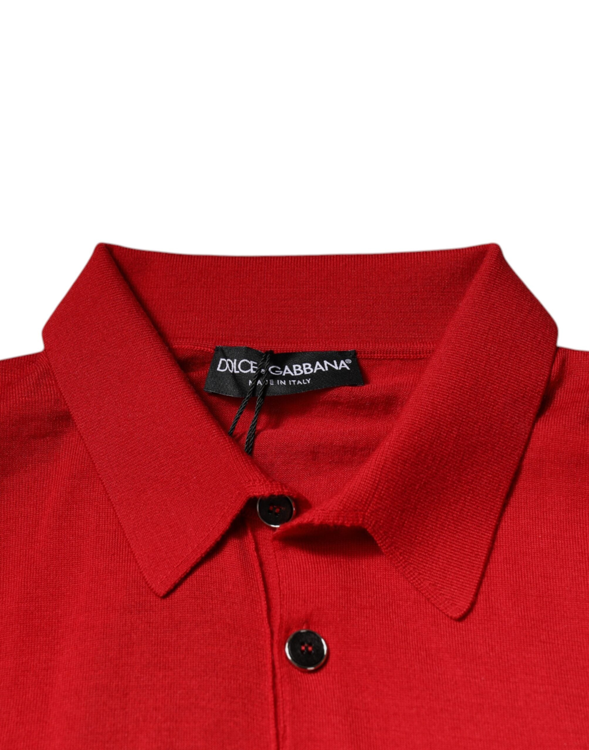 Dolce & Gabbana Red Cashmere Collared Pullover Men's Sweater (Pre-Owned)