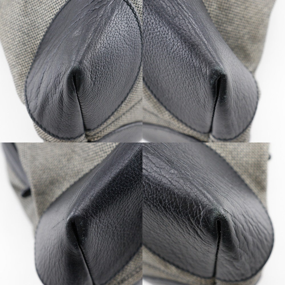 Bottega Veneta Vintage Leather Gray Canvas Handbag (Pre-Owned)
