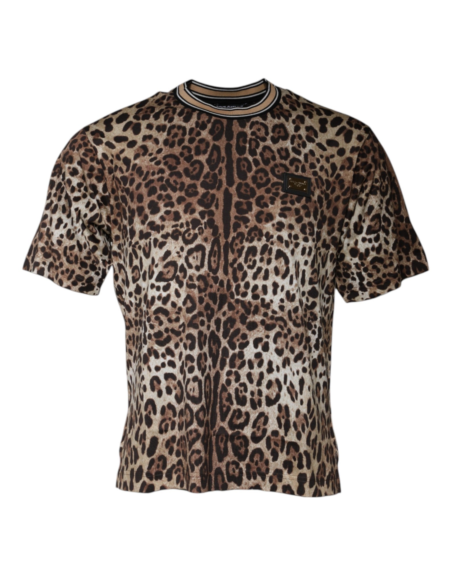 Dolce & Gabbana Brown Leopard Crew Neck Short Sleeve Men's T-shirt