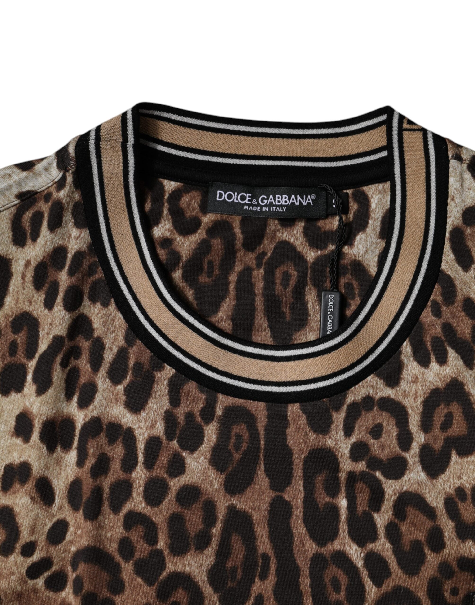 Dolce & Gabbana Brown Leopard Crew Neck Short Sleeve Men's T-shirt