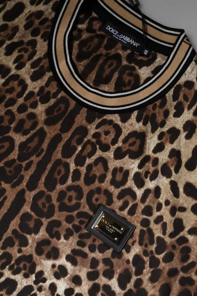Dolce & Gabbana Brown Leopard Crew Neck Short Sleeve Men's T-shirt