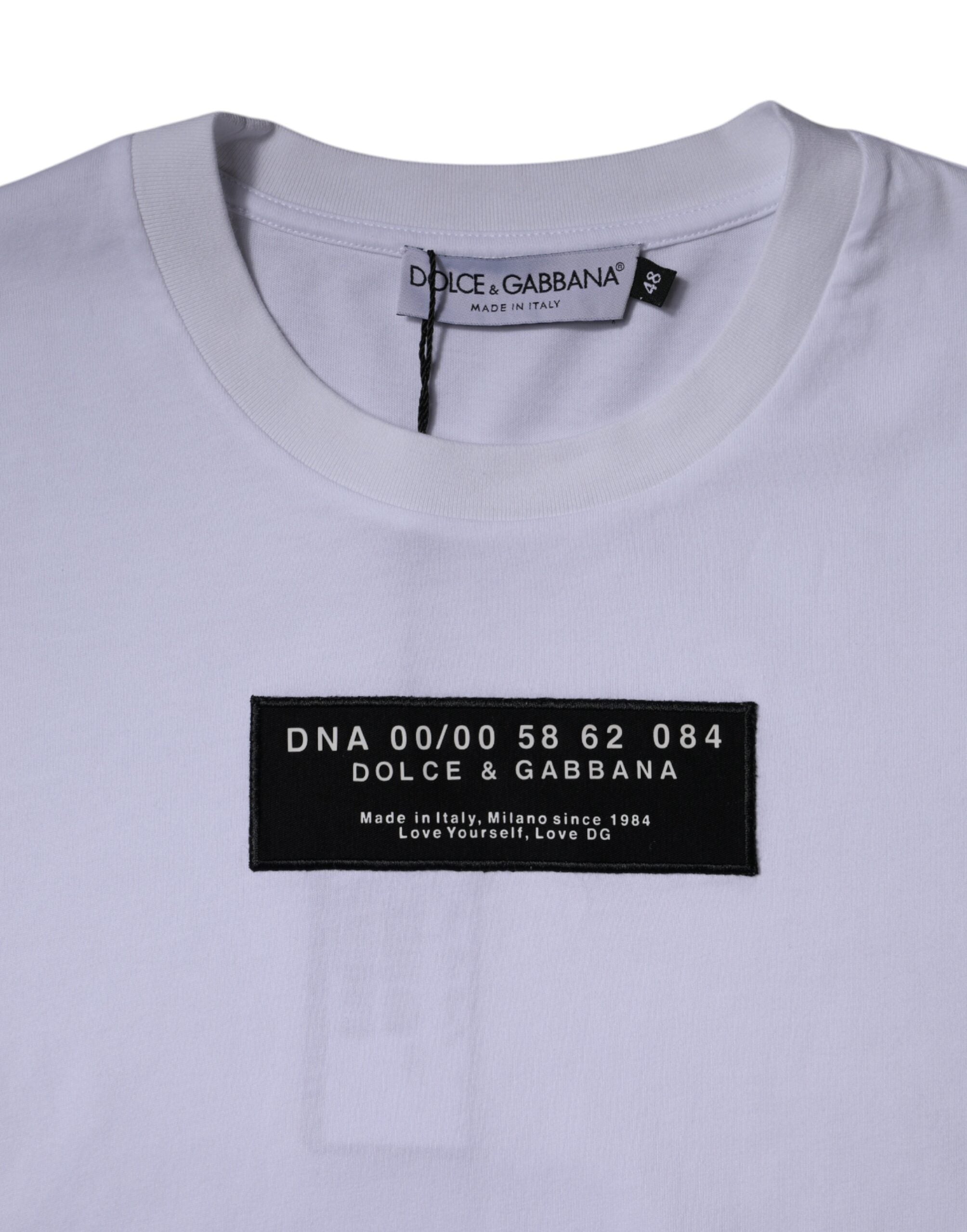 Dolce & Gabbana White Logo Print Cotton Crew Neck Men's T-shirt