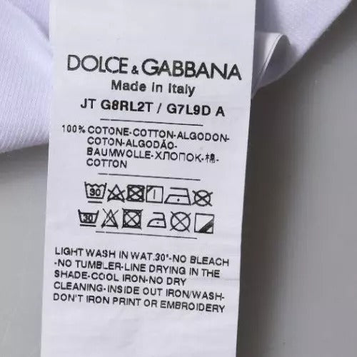 Dolce & Gabbana White Logo Print Cotton Crew Neck Men's T-shirt