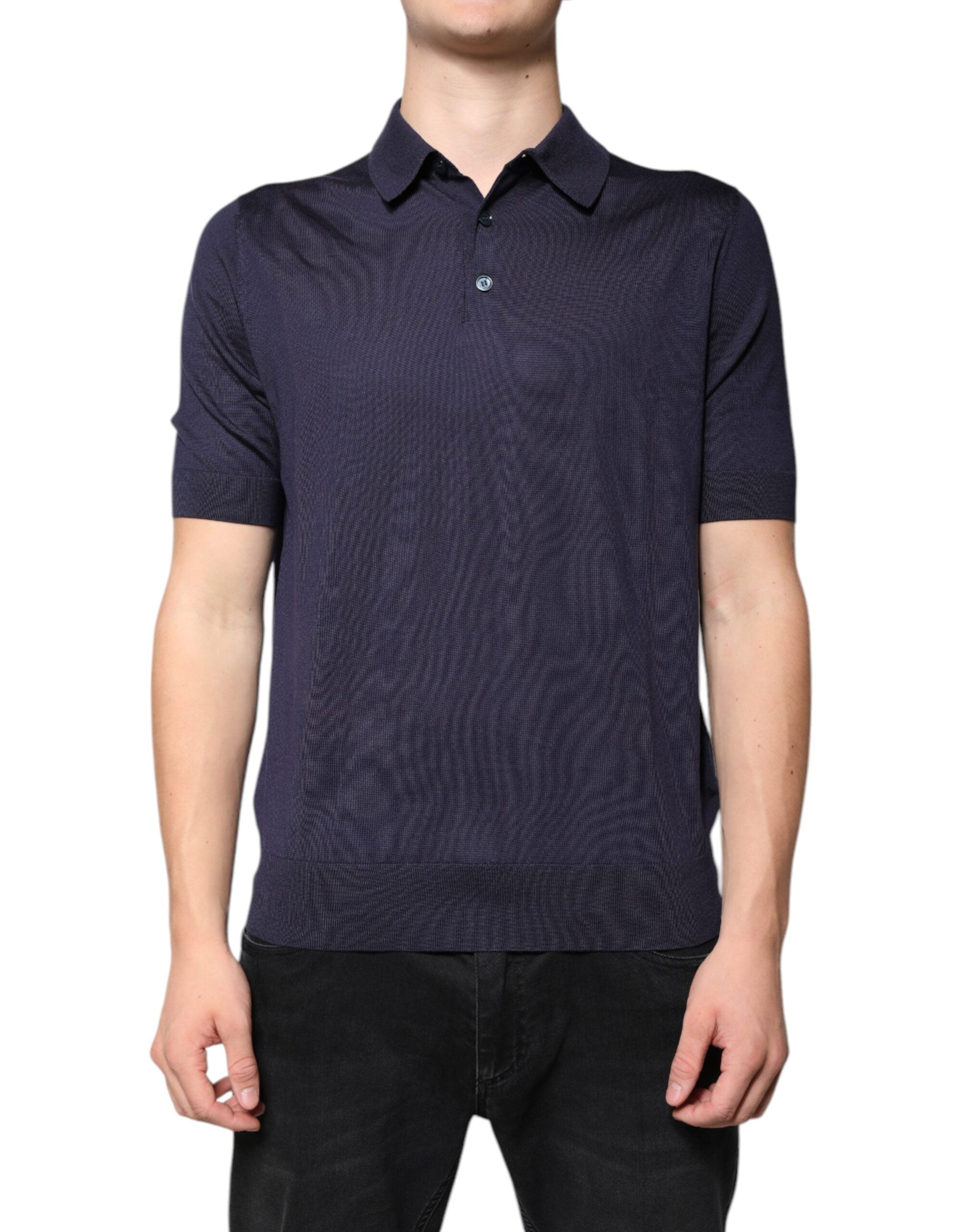Dolce & Gabbana Blue Silk Collared Short Sleeves Polo Men's T-shirt (Pre-Owned)