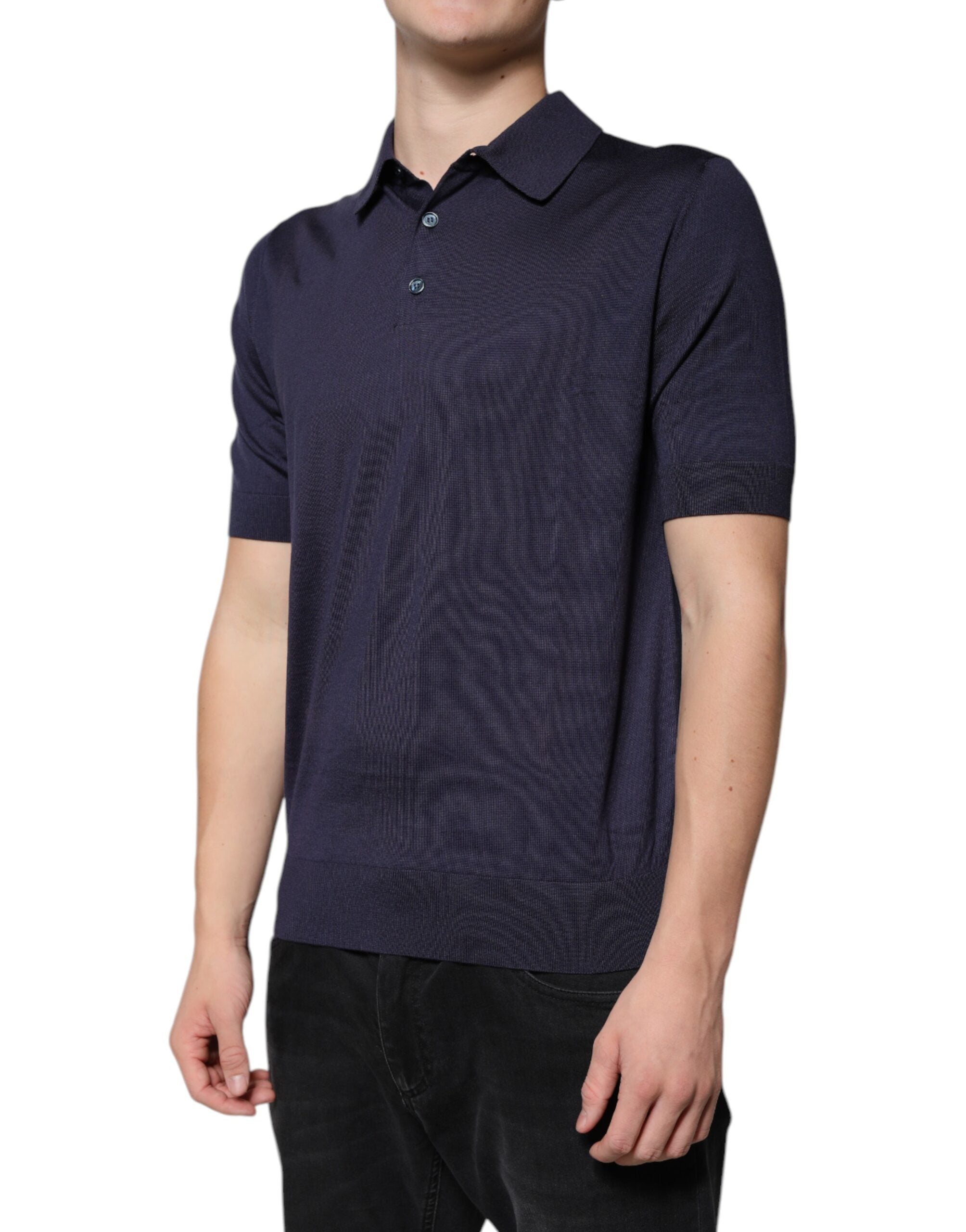 Dolce & Gabbana Blue Silk Collared Short Sleeves Polo Men's T-shirt (Pre-Owned)