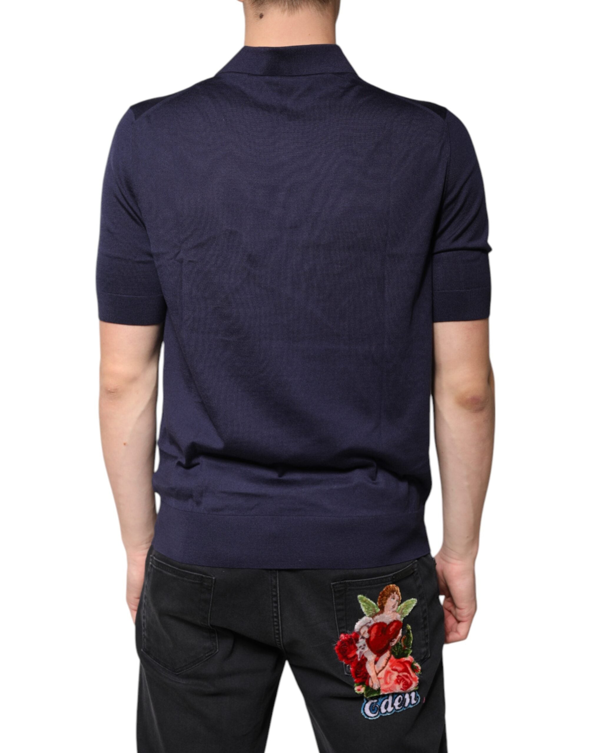 Dolce & Gabbana Blue Silk Collared Short Sleeves Polo Men's T-shirt (Pre-Owned)