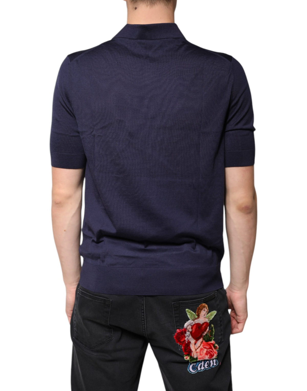 Dolce & Gabbana Blue Silk Collared Short Sleeves Polo Men's T-shirt (Pre-Owned)