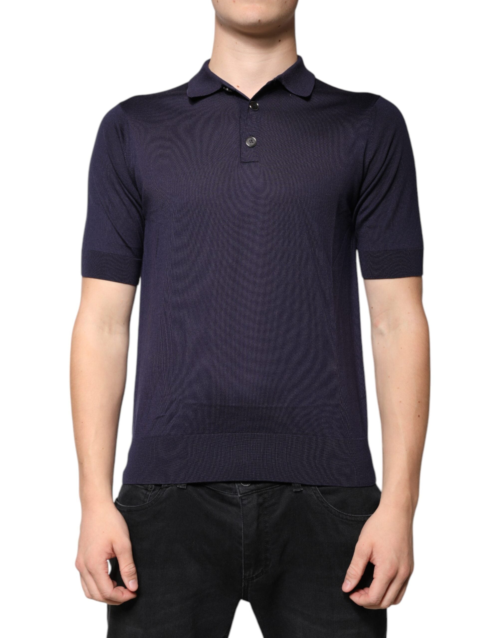 Dolce & Gabbana Blue Silk Collared Short Sleeves Polo Men's T-shirt (Pre-Owned)
