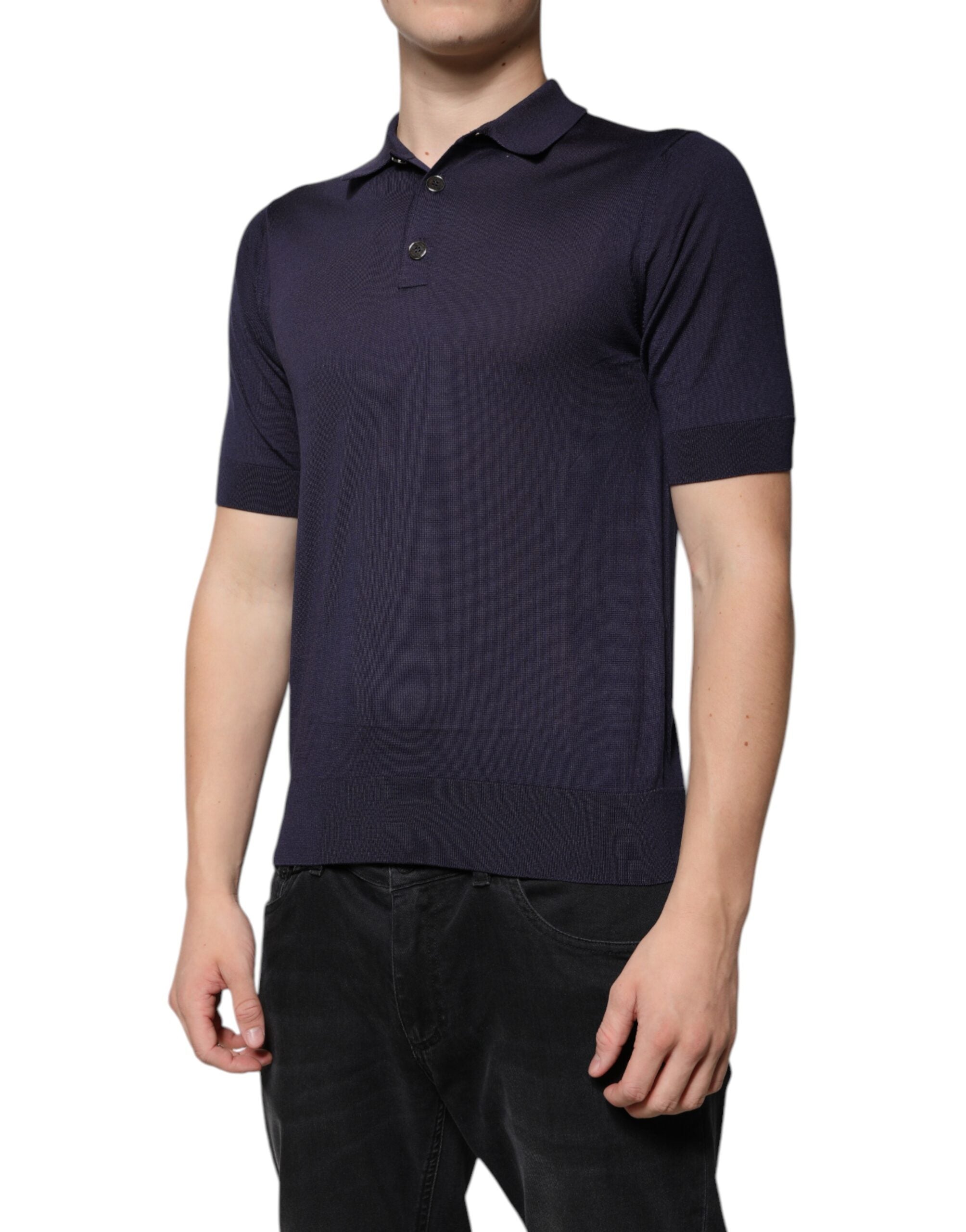 Dolce & Gabbana Blue Silk Collared Short Sleeves Polo Men's T-shirt (Pre-Owned)