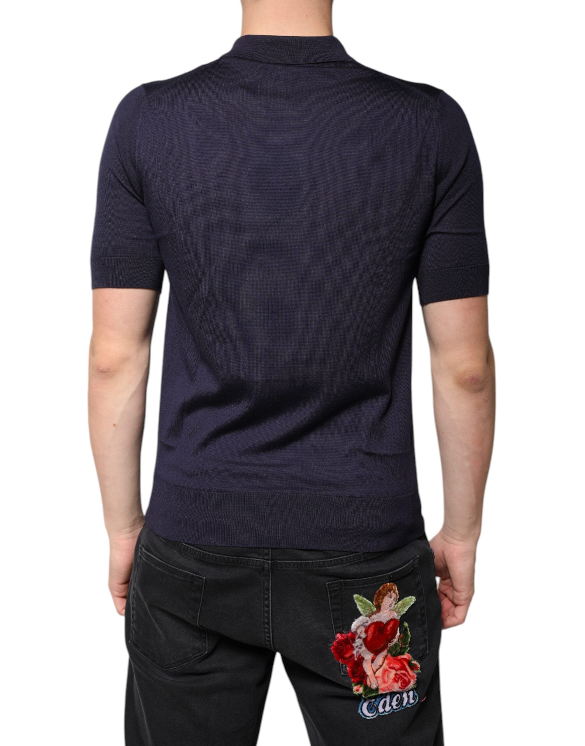 Dolce & Gabbana Blue Silk Collared Short Sleeves Polo Men's T-shirt (Pre-Owned)
