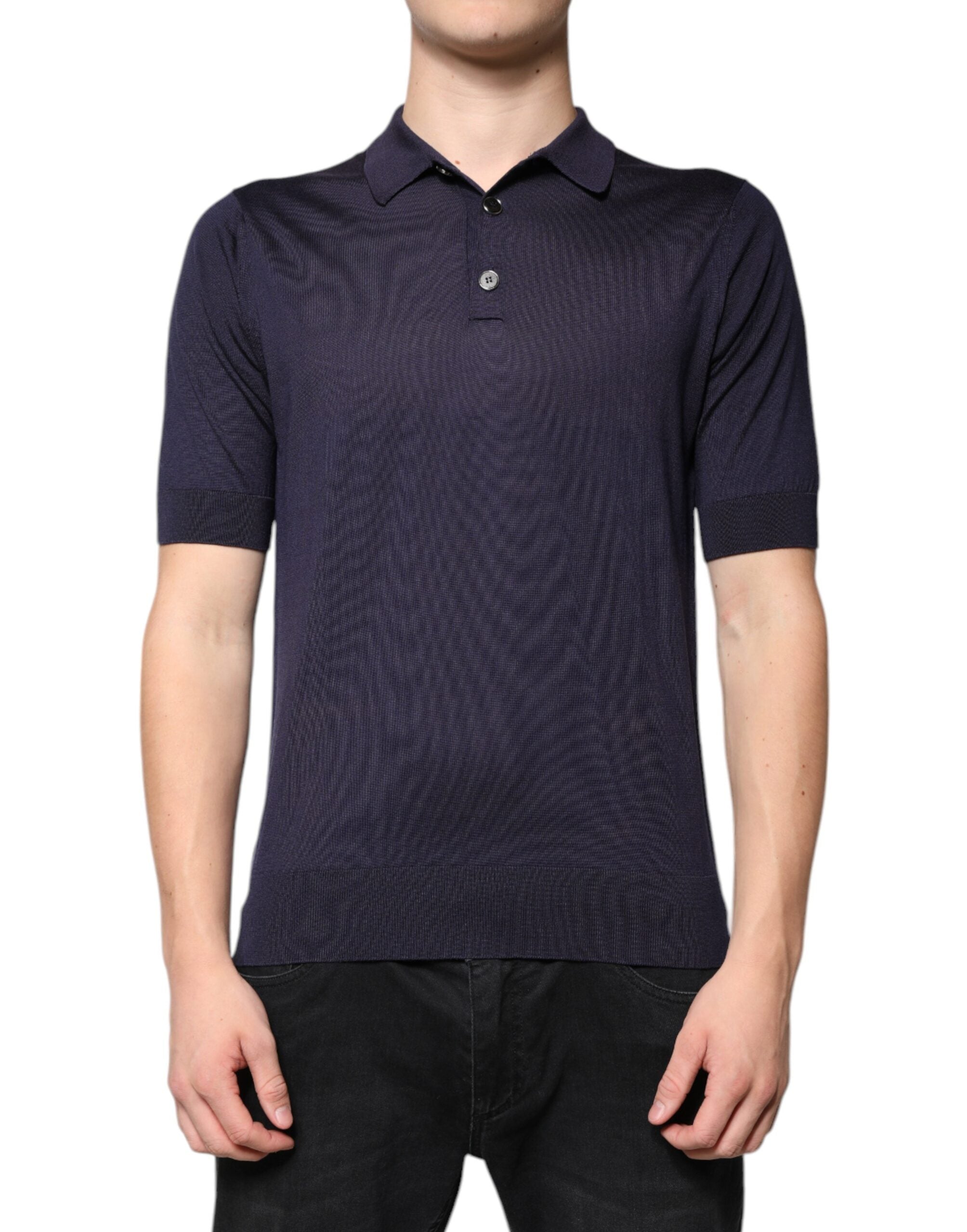 Dolce & Gabbana Blue Silk Collared Short Sleeves Polo Men's T-shirt (Pre-Owned)