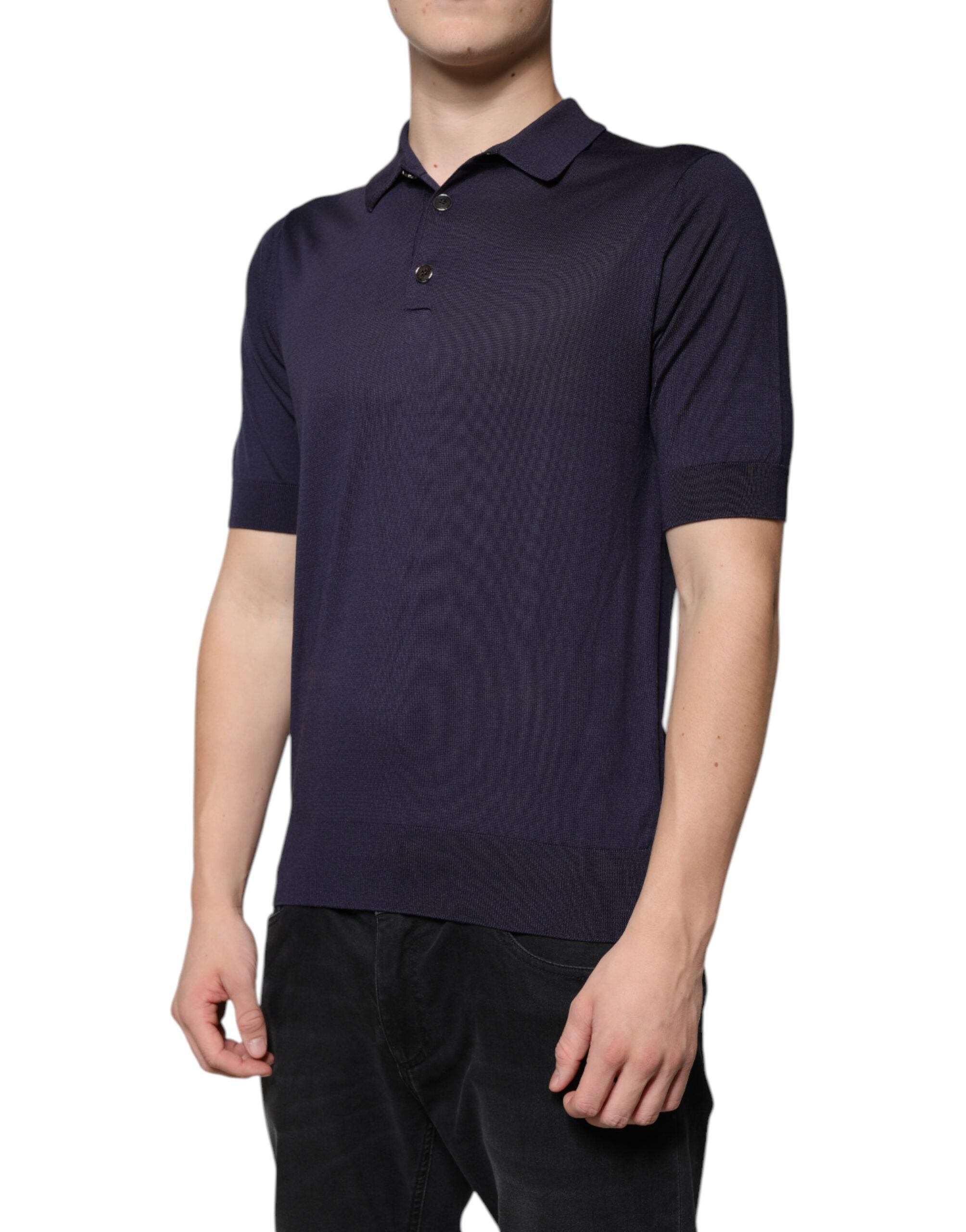 Dolce & Gabbana Blue Silk Collared Short Sleeves Polo Men's T-shirt (Pre-Owned)