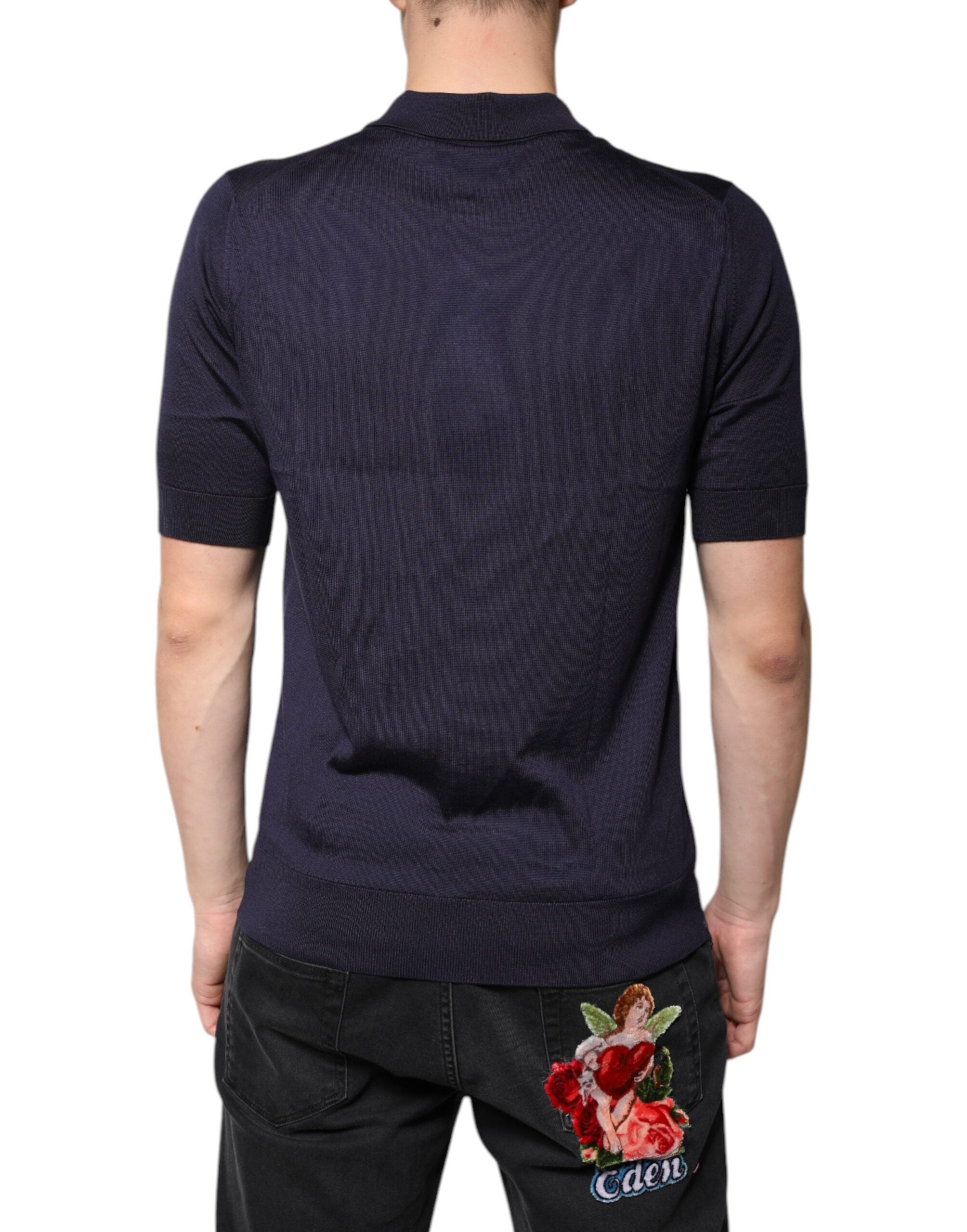 Dolce & Gabbana Blue Silk Collared Short Sleeves Polo Men's T-shirt (Pre-Owned)
