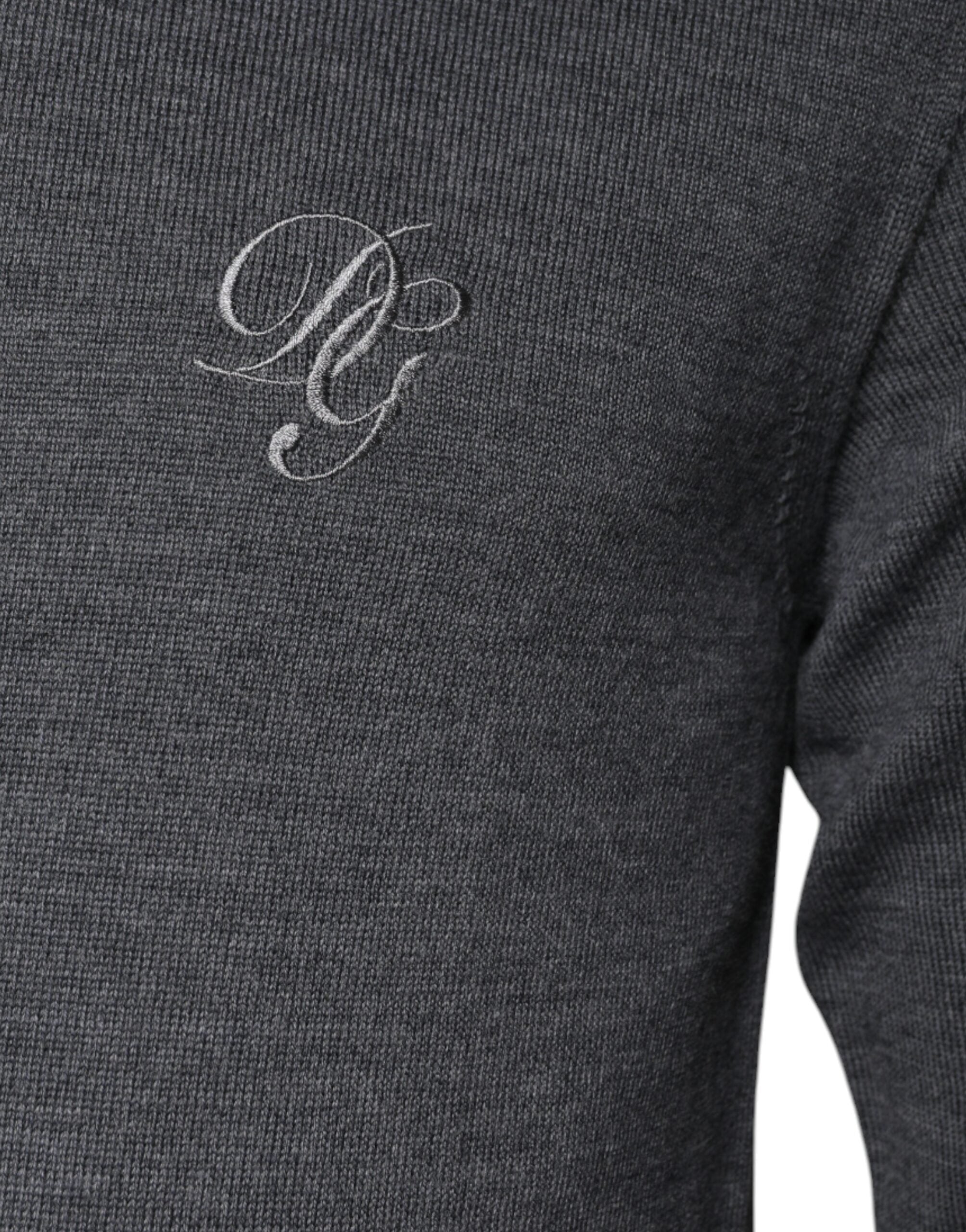 Dolce & Gabbana Gray Wool Logo Turtleneck Pullover Men's Sweater (Pre-Owned)