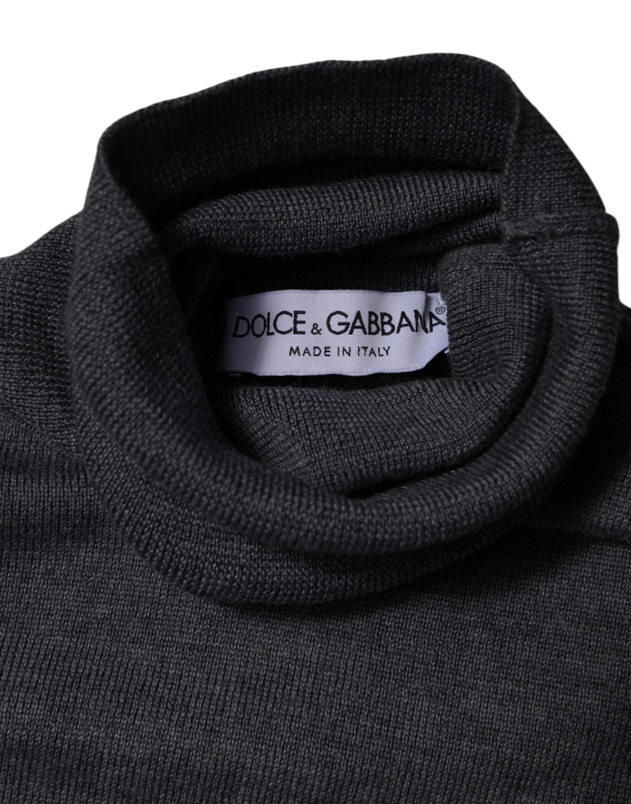 Dolce & Gabbana Gray Wool Logo Turtleneck Pullover Men's Sweater (Pre-Owned)