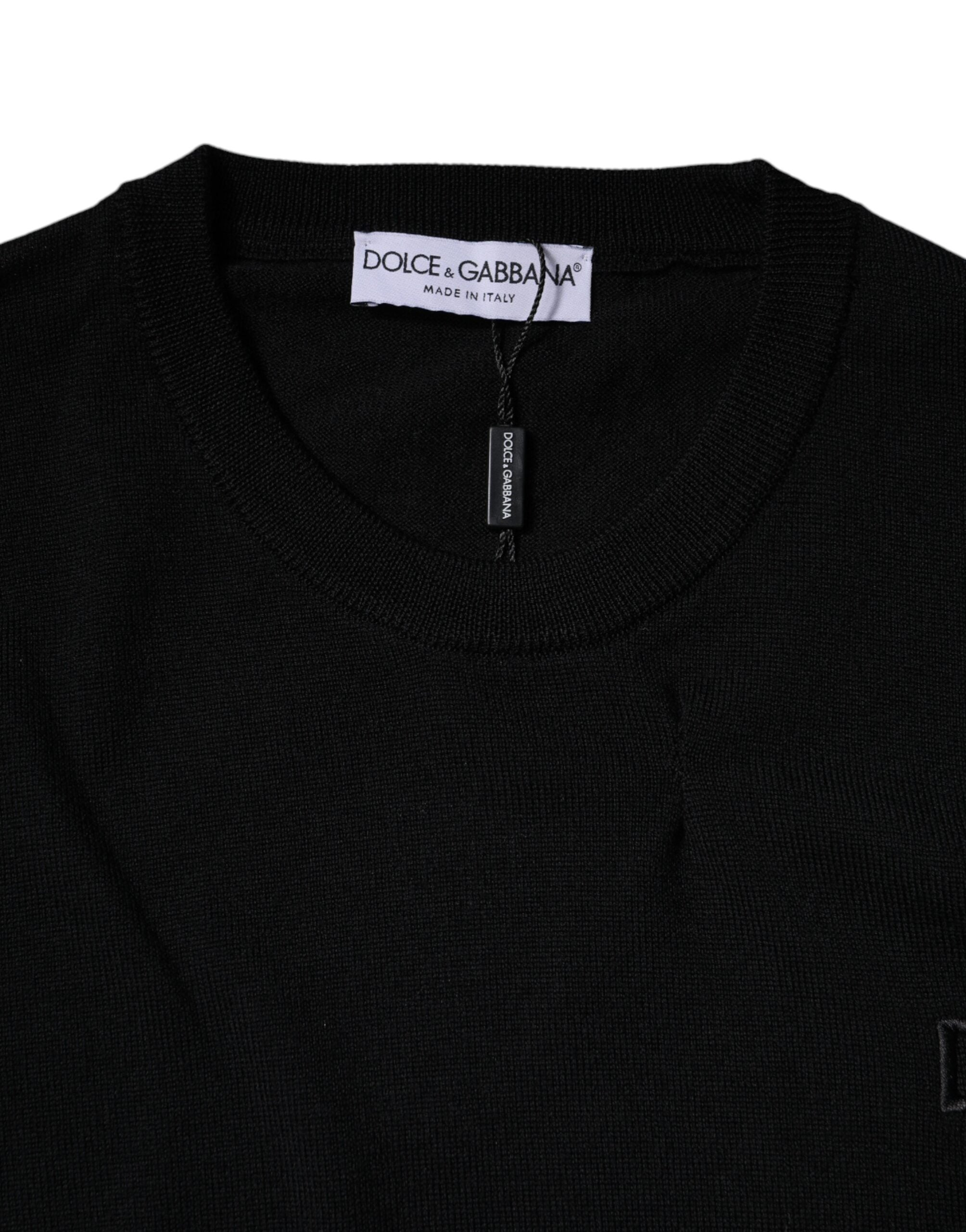 Dolce & Gabbana Black Logo Wool Crew Neck Pullover Men's Sweater (Pre-Owned)