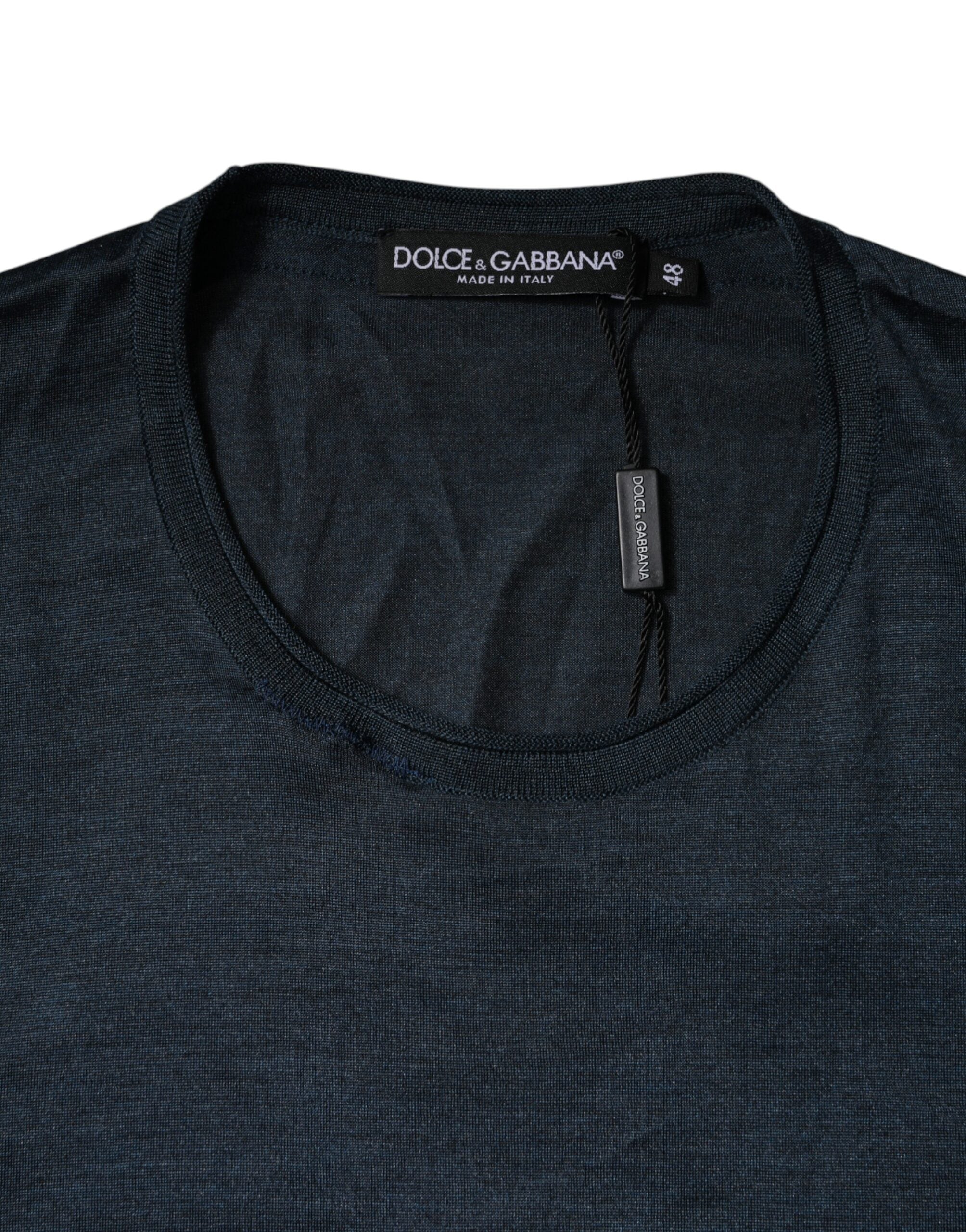 Dolce & Gabbana Dark Blue Silk Crew Neck Short Sleeve Men's T-shirt (Pre-Owned)