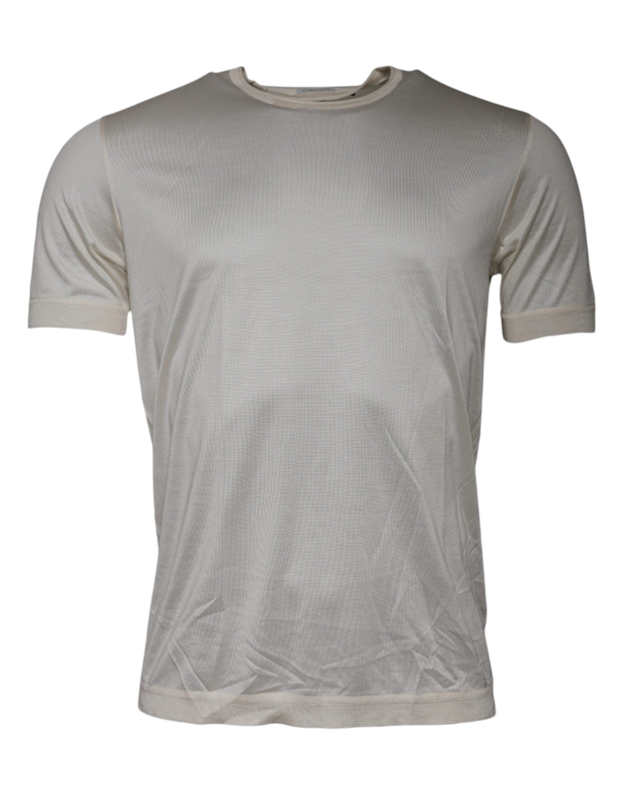 Dolce & Gabbana Off White Silk Crew Neck Short Sleeve Men's T-shirt (Pre-Owned)