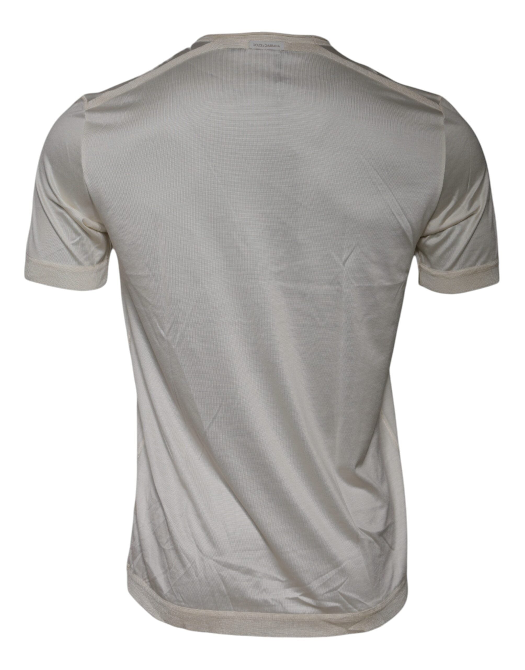 Dolce & Gabbana Off White Silk Crew Neck Short Sleeve Men's T-shirt (Pre-Owned)