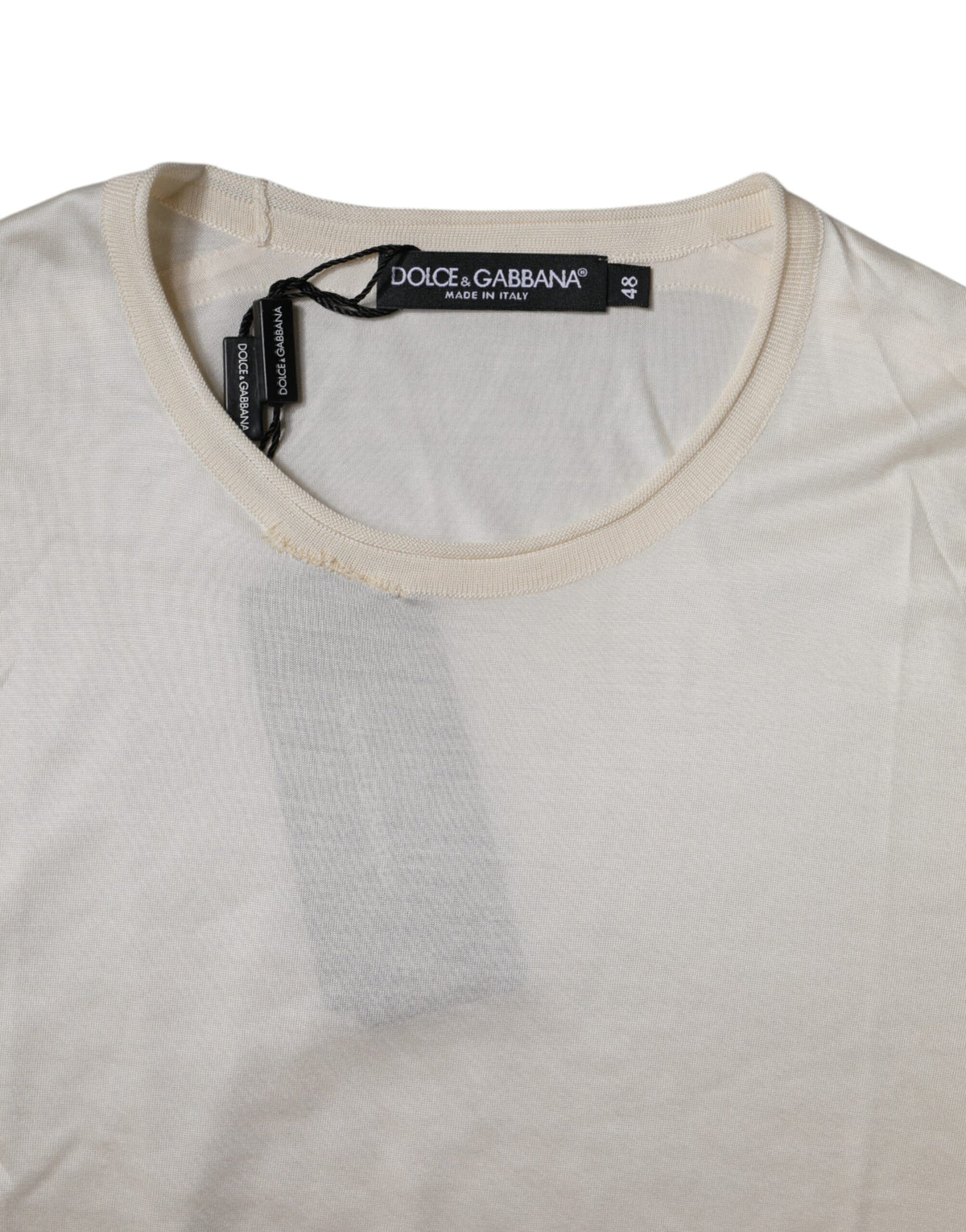 Dolce & Gabbana Off White Silk Crew Neck Short Sleeve Men's T-shirt (Pre-Owned)