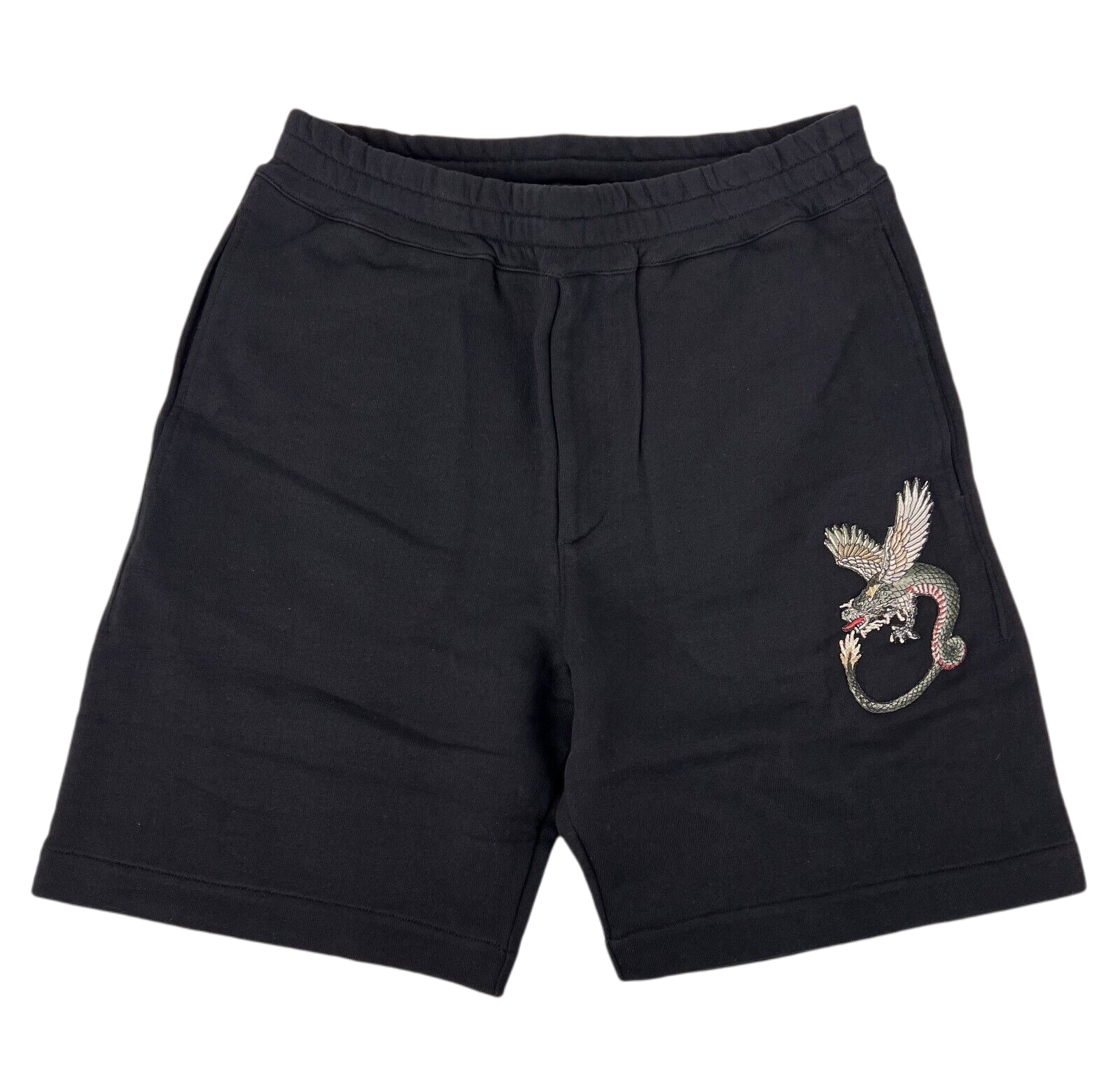 Alexander McQueen Men's Black Cotton Short w/Green Dragon Patch 612763 1000