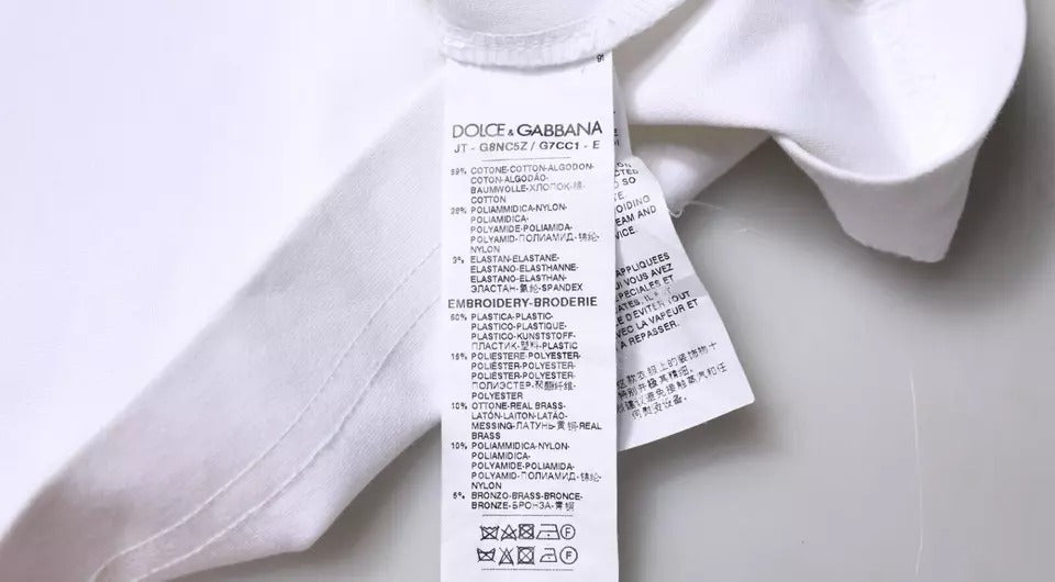 Dolce & Gabbana White Logo Embellished Crew Neck Men's T-shirt (Pre-Owned)