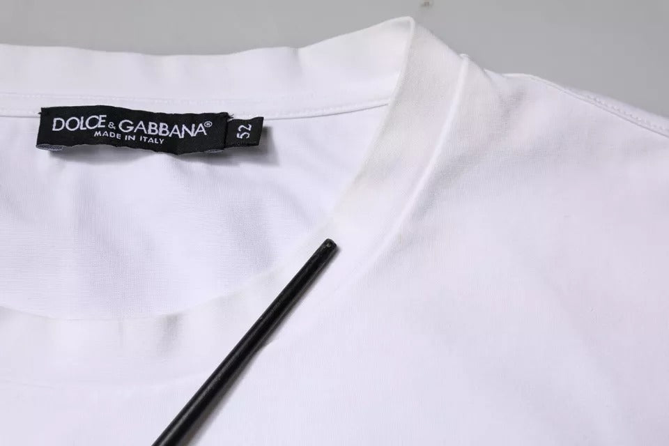 Dolce & Gabbana White Logo Embellished Crew Neck Men's T-shirt (Pre-Owned)
