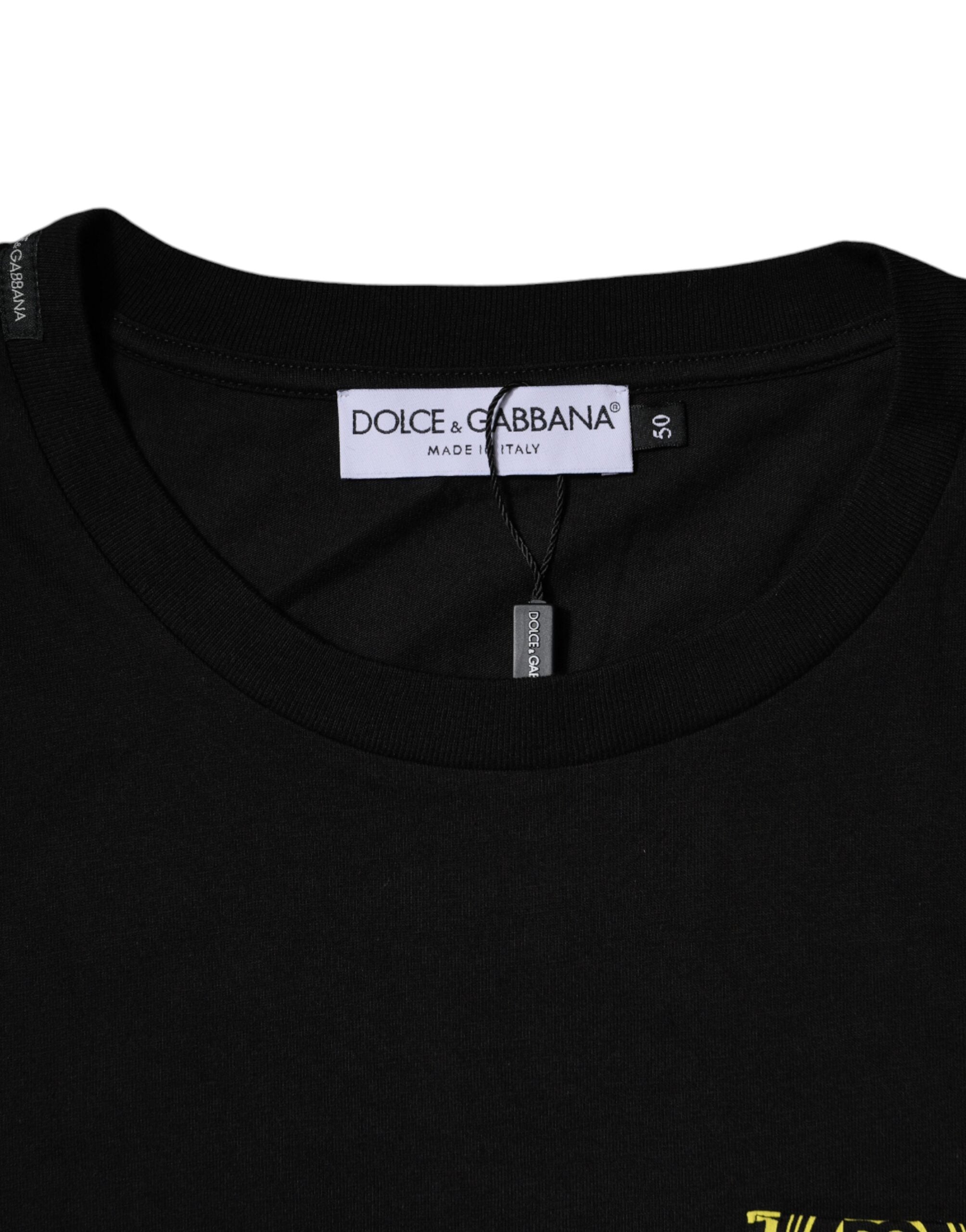 Dolce & Gabbana Black Logo Print Cotton Short Sleeves Men's T-shirt (Pre-Owned)
