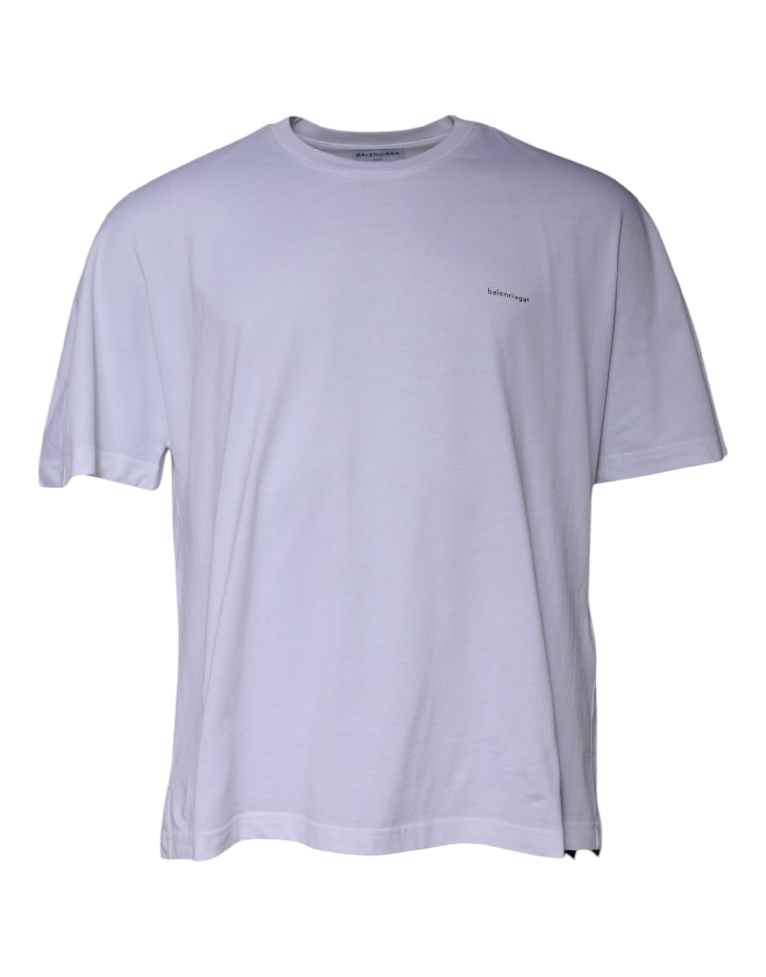 Balenciaga White Logo Cotton Crew Neck Short Sleeves Men's T-shirt