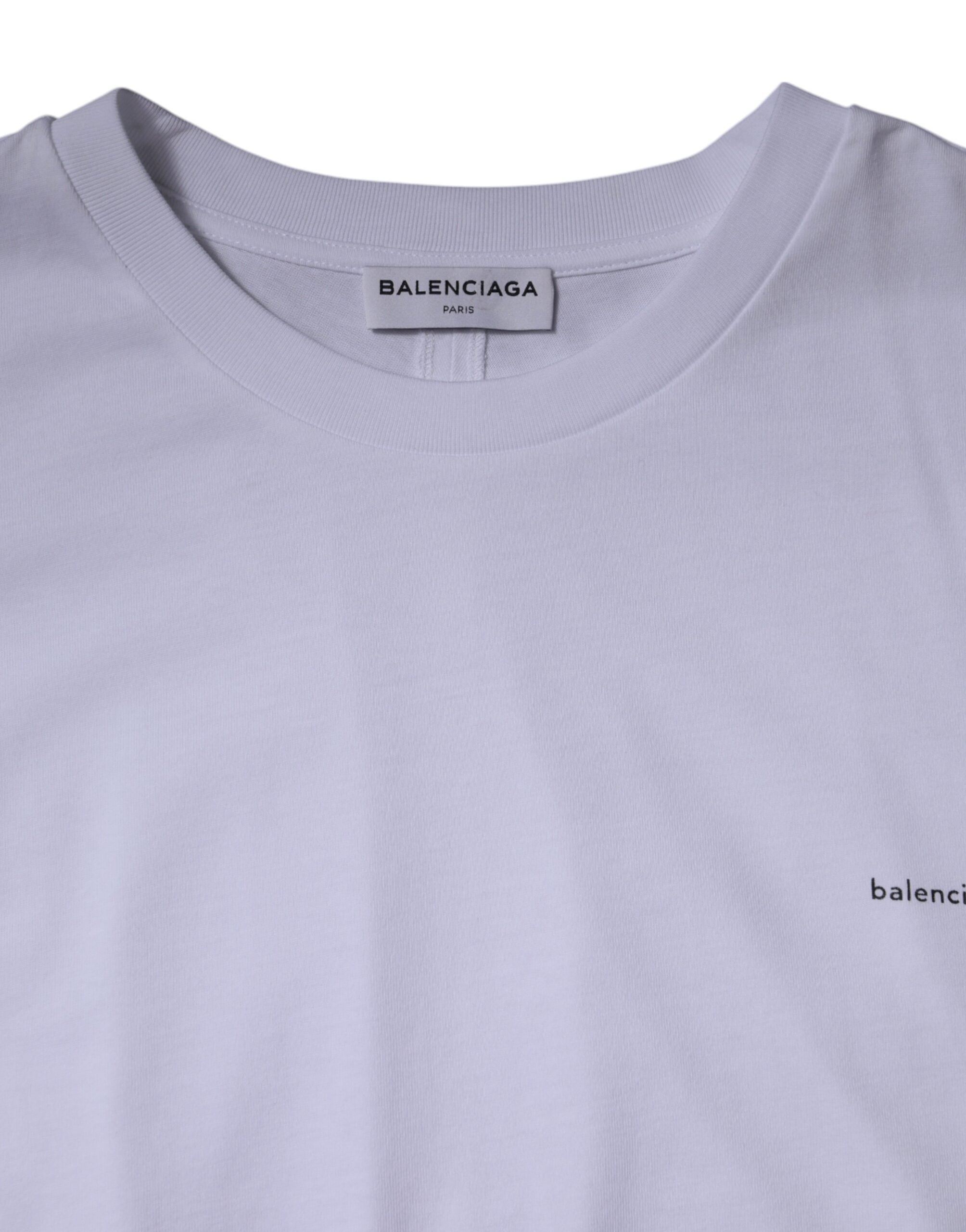Balenciaga White Logo Cotton Crew Neck Short Sleeves Men's T-shirt
