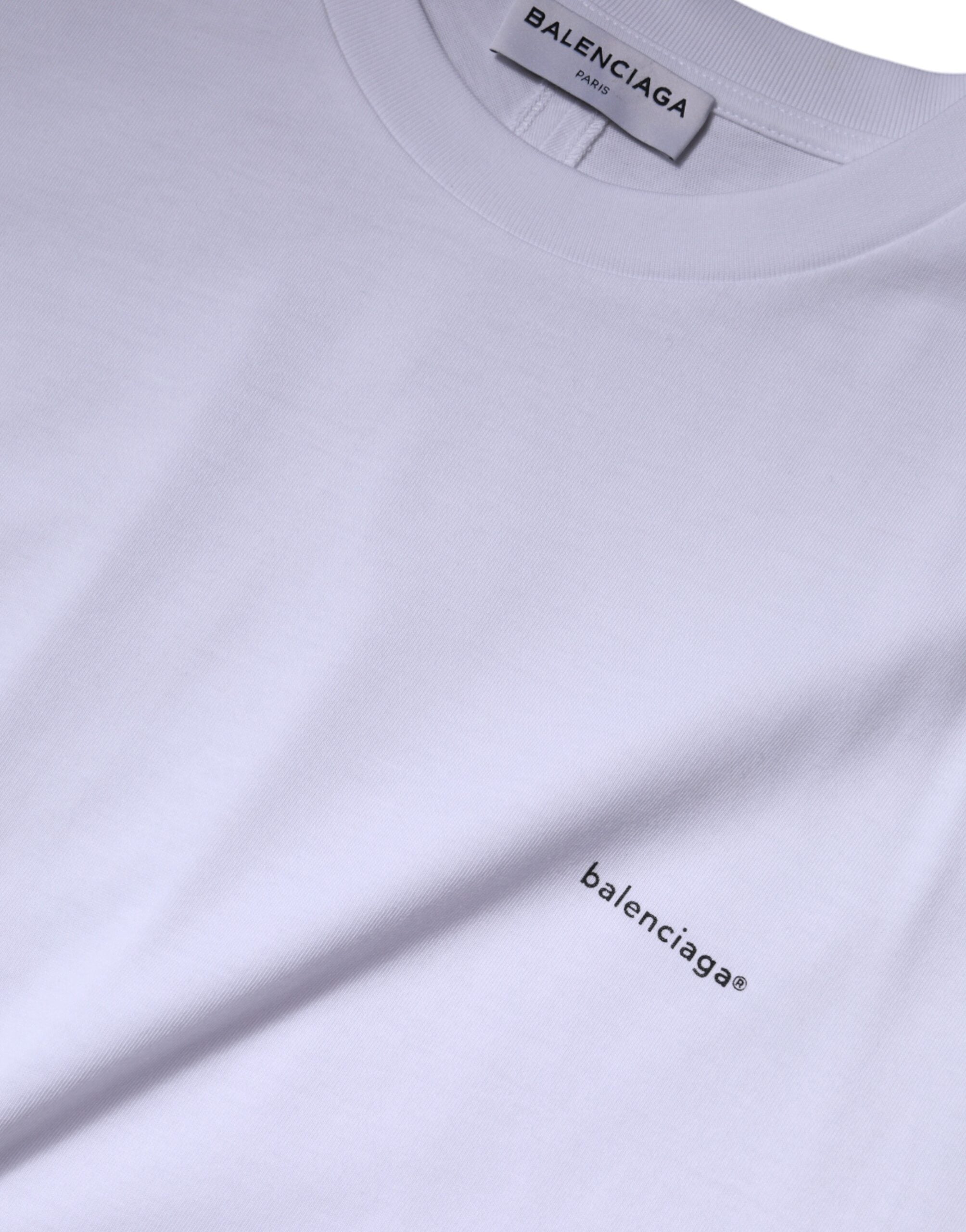 Balenciaga White Logo Cotton Crew Neck Short Sleeves Men's T-shirt