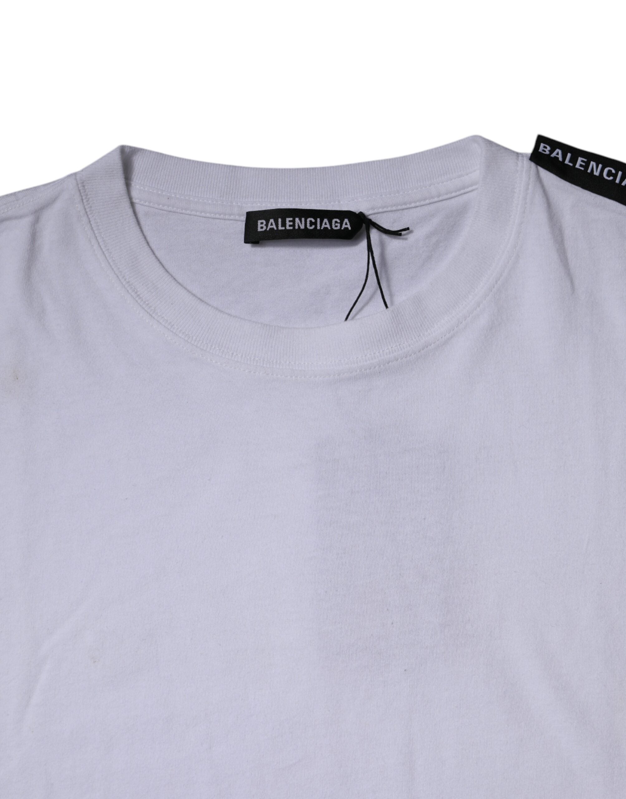 Balenciaga White Logo Cotton Jersey Crew Neck Short Sleeves Men's T-shirt (Pre-Owned)