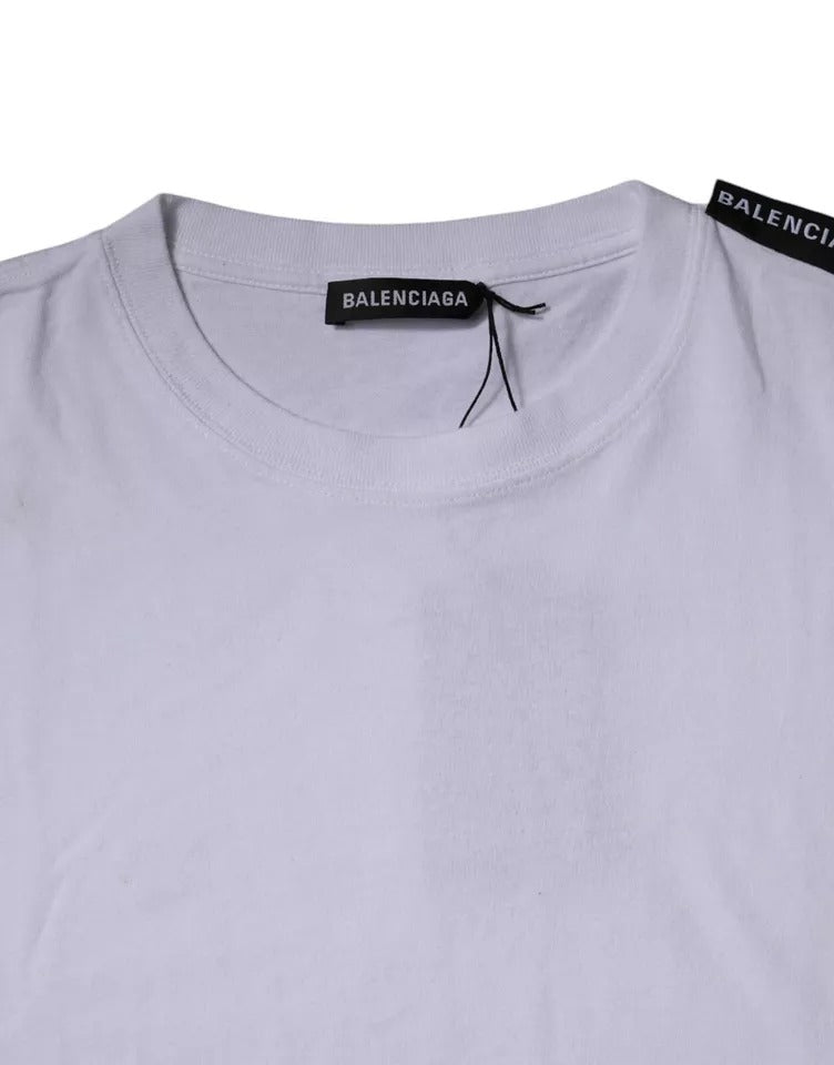 Balenciaga White Logo Cotton Jersey Crew Neck Short Sleeves Men's T-shirt (Pre-Owned)