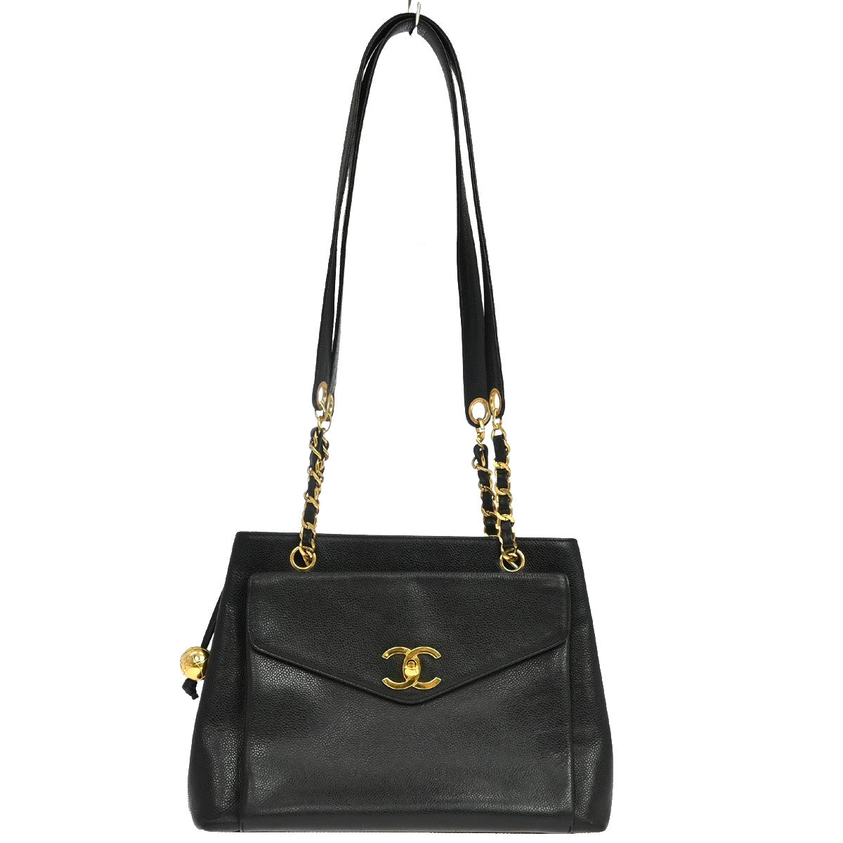Chanel Vintage Front Pocket Tote Caviar Black Leather Tote Bag Bag (Pre-Owned)