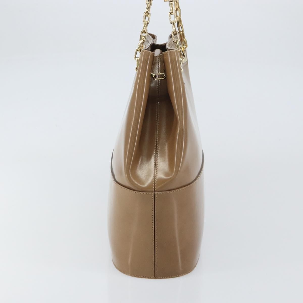 Salvatore Ferragamo Vintage Chain Patent Leather Beige Patent_Leather Shoulder Bag Bag (Pre-Owned)