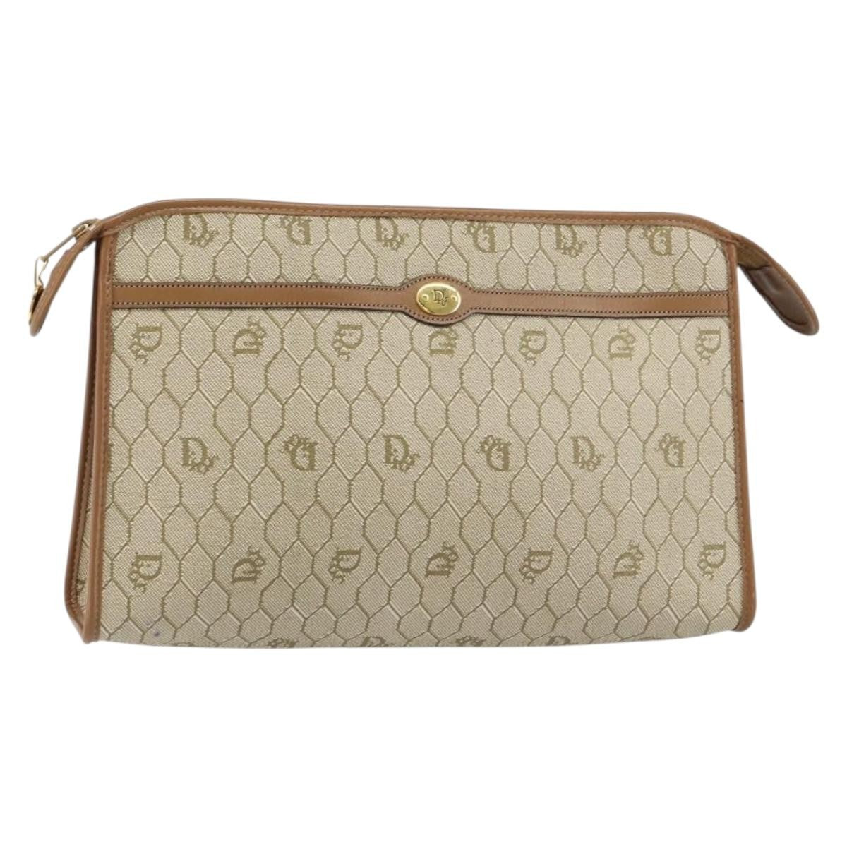 Christian Dior Vintage Honeycomb Zip Coated Canvas Beige Canvas Clutche & Pouche Bag (Pre-Owned)