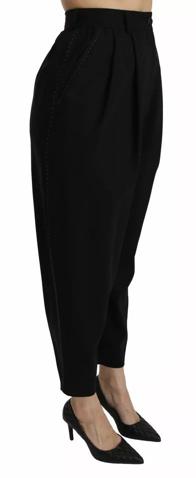Dolce & Gabbana Black Wool High Waist Pleat Front Cropped Women's Pants